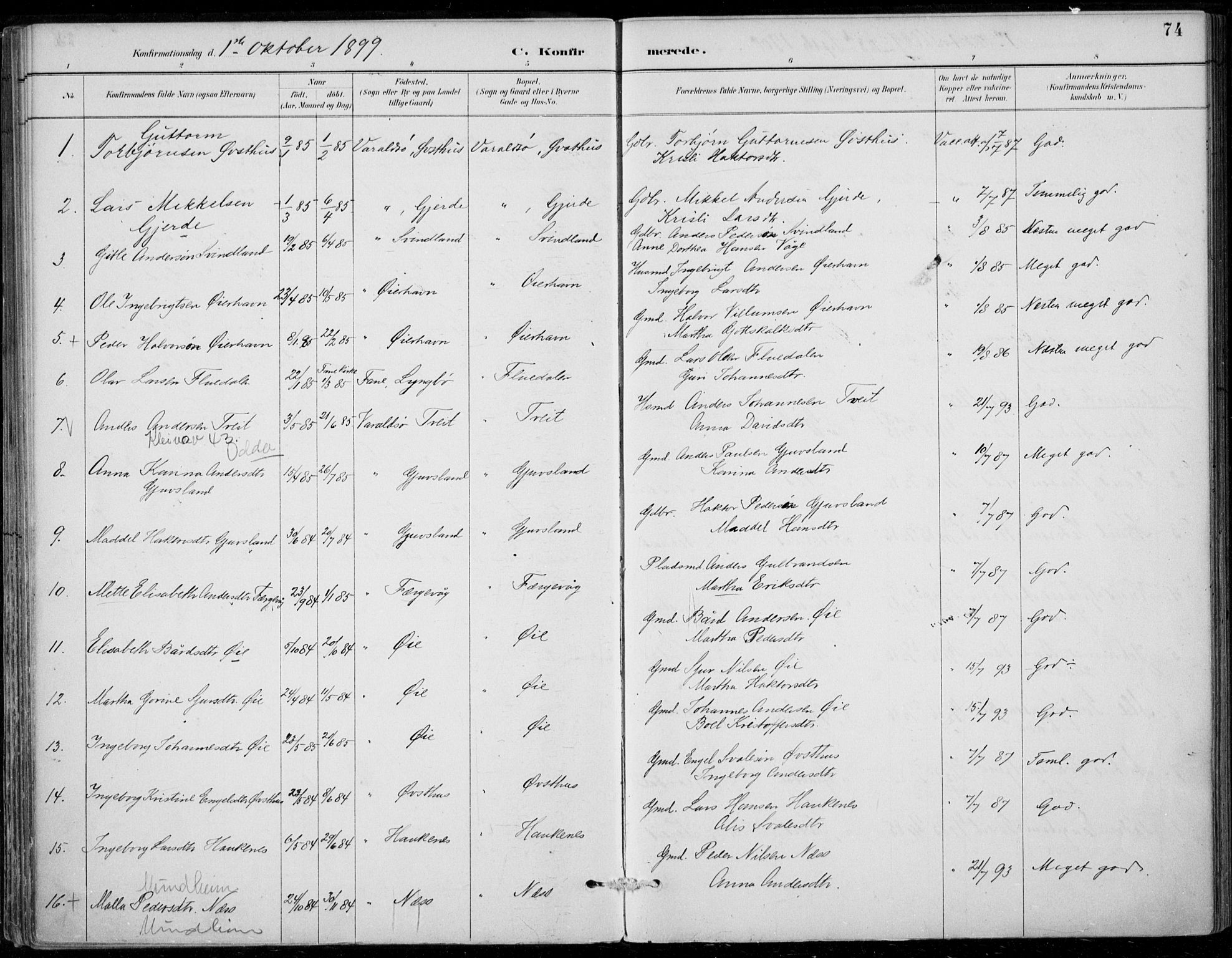 Strandebarm sokneprestembete, SAB/A-78401/H/Haa: Parish register (official) no. D  1, 1886-1912, p. 74