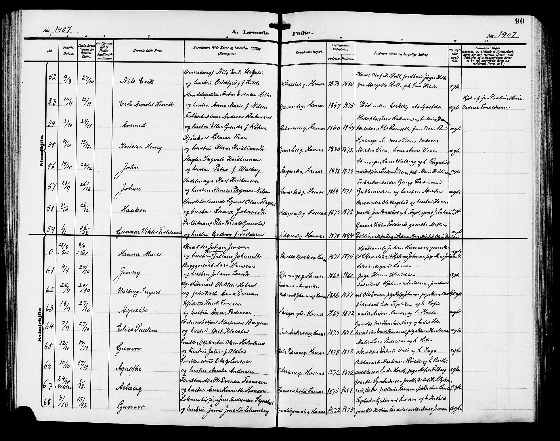 Hamar prestekontor, AV/SAH-DOMPH-002/H/Ha/Hab/L0001: Parish register (copy) no. 1, 1899-1914, p. 90