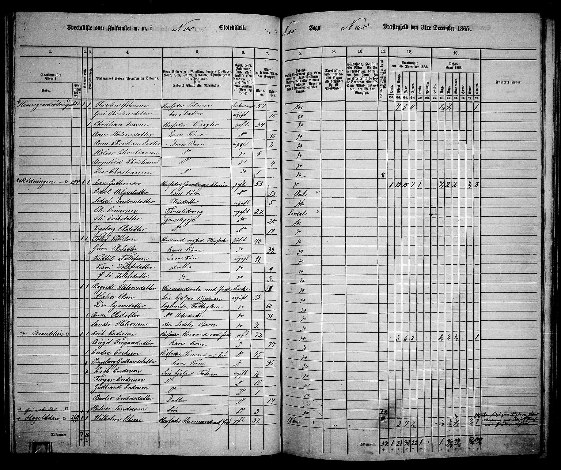 RA, 1865 census for Nes, 1865, p. 151