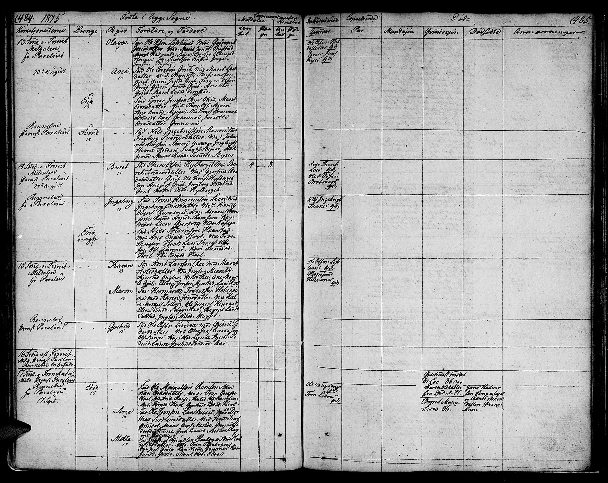 Ministerialprotokoller, klokkerbøker og fødselsregistre - Sør-Trøndelag, AV/SAT-A-1456/672/L0852: Parish register (official) no. 672A05, 1776-1815, p. 484-485