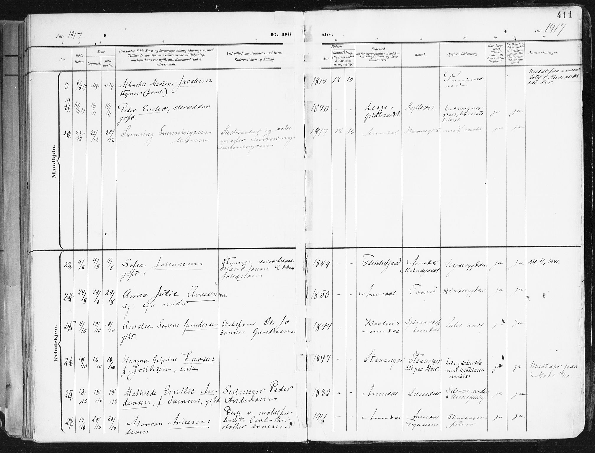 Arendal sokneprestkontor, Trefoldighet, AV/SAK-1111-0040/F/Fa/L0010: Parish register (official) no. A 10, 1900-1919, p. 411