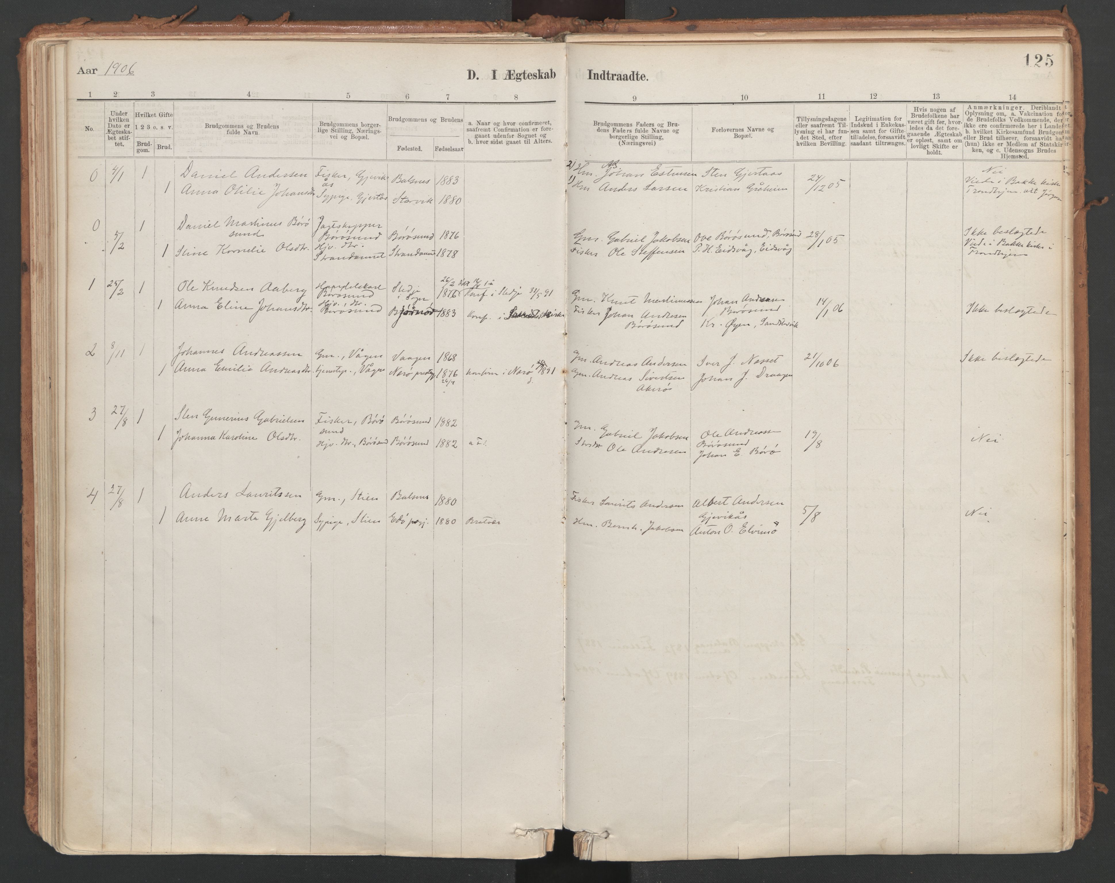 Ministerialprotokoller, klokkerbøker og fødselsregistre - Sør-Trøndelag, SAT/A-1456/639/L0572: Parish register (official) no. 639A01, 1890-1920, p. 125
