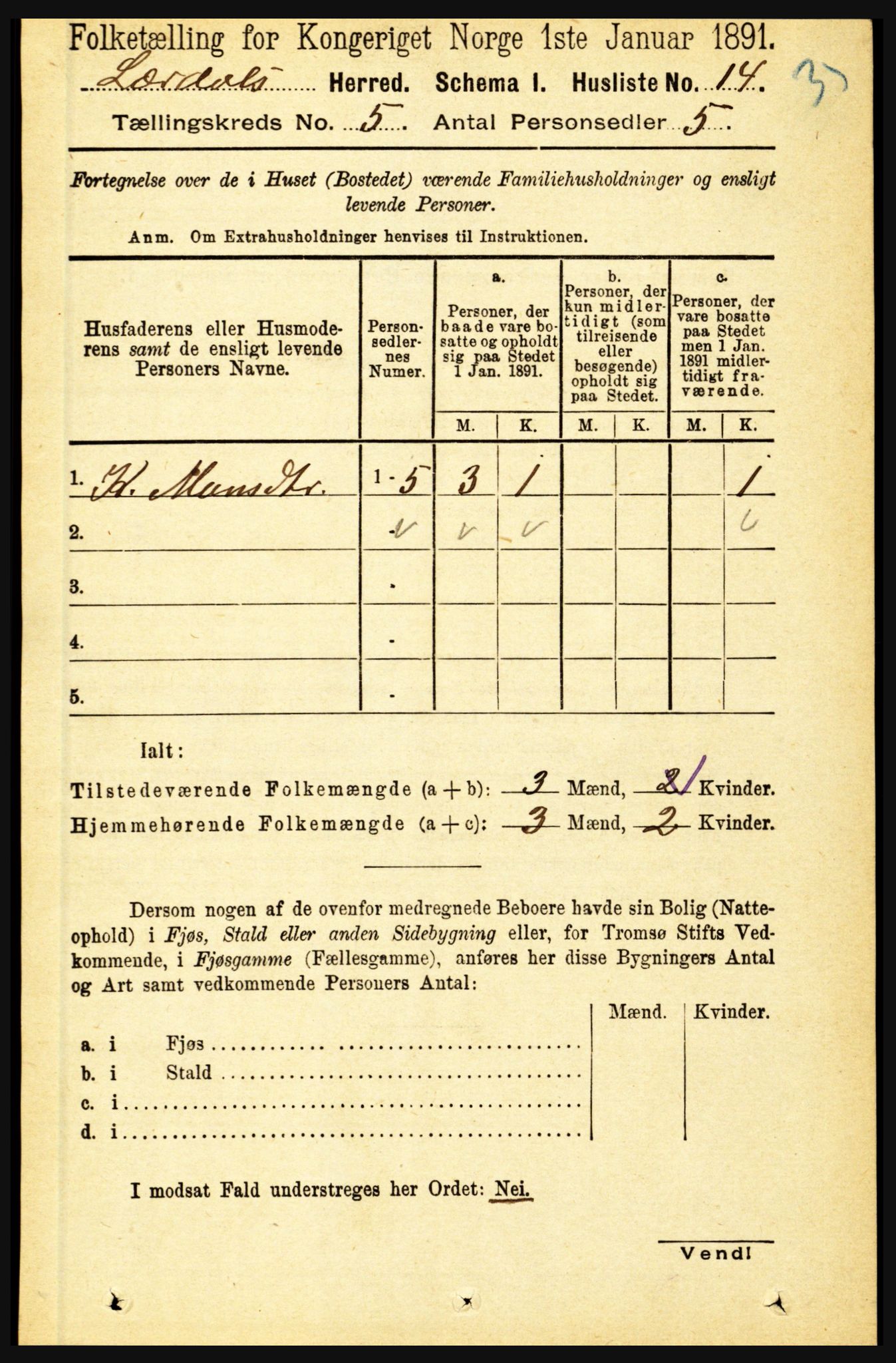 RA, 1891 census for 1422 Lærdal, 1891, p. 37