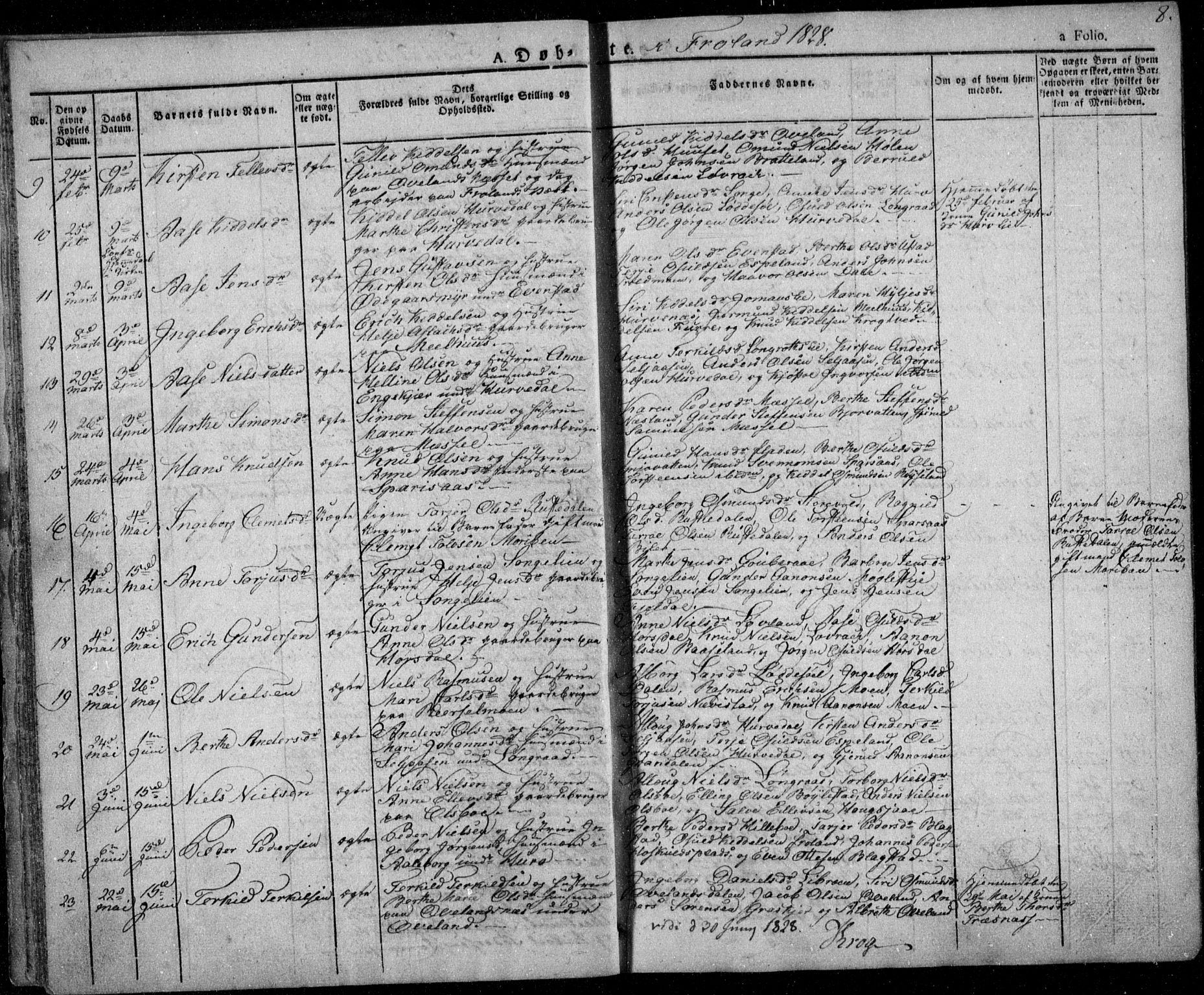 Froland sokneprestkontor, AV/SAK-1111-0013/F/Fa/L0001: Parish register (official) no. A 1, 1827-1844, p. 8