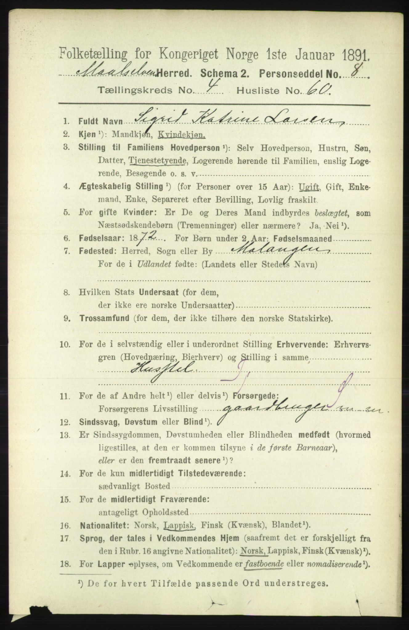 RA, 1891 census for 1924 Målselv, 1891, p. 1543