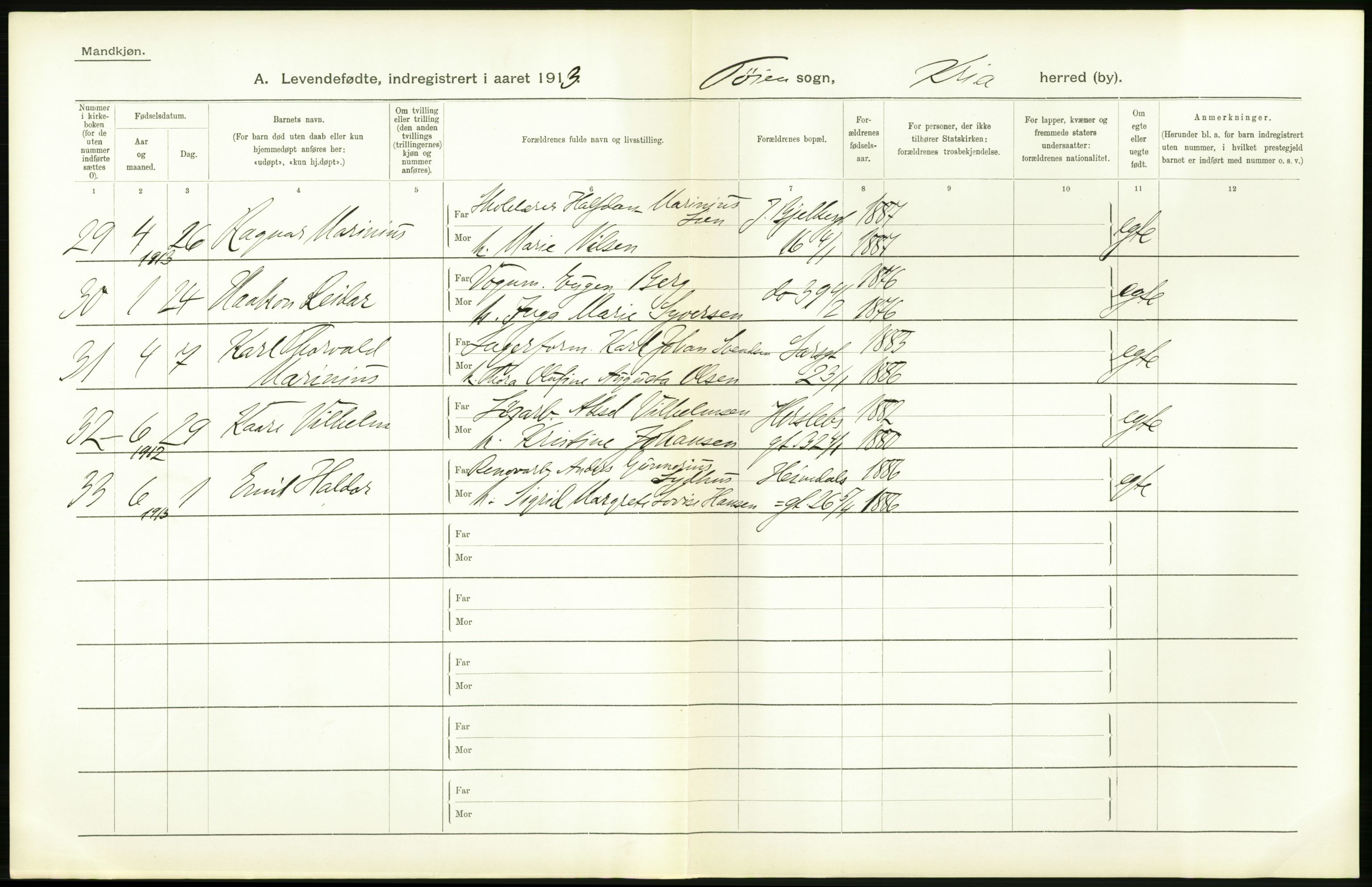 Statistisk sentralbyrå, Sosiodemografiske emner, Befolkning, AV/RA-S-2228/D/Df/Dfb/Dfbc/L0007: Kristiania: Levendefødte menn og kvinner., 1913, p. 564