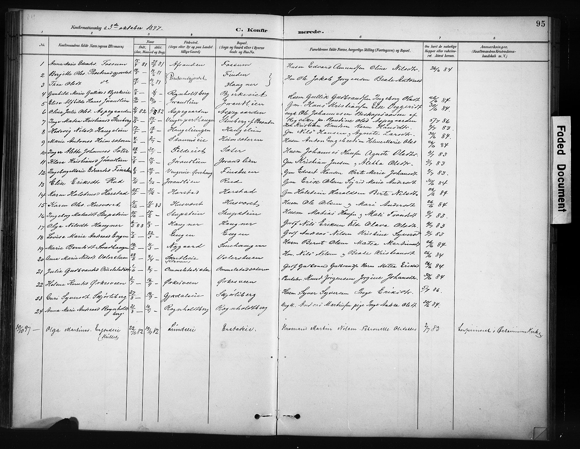Nordre Land prestekontor, SAH/PREST-124/H/Ha/Hab/L0012: Parish register (copy) no. 12, 1891-1909, p. 95