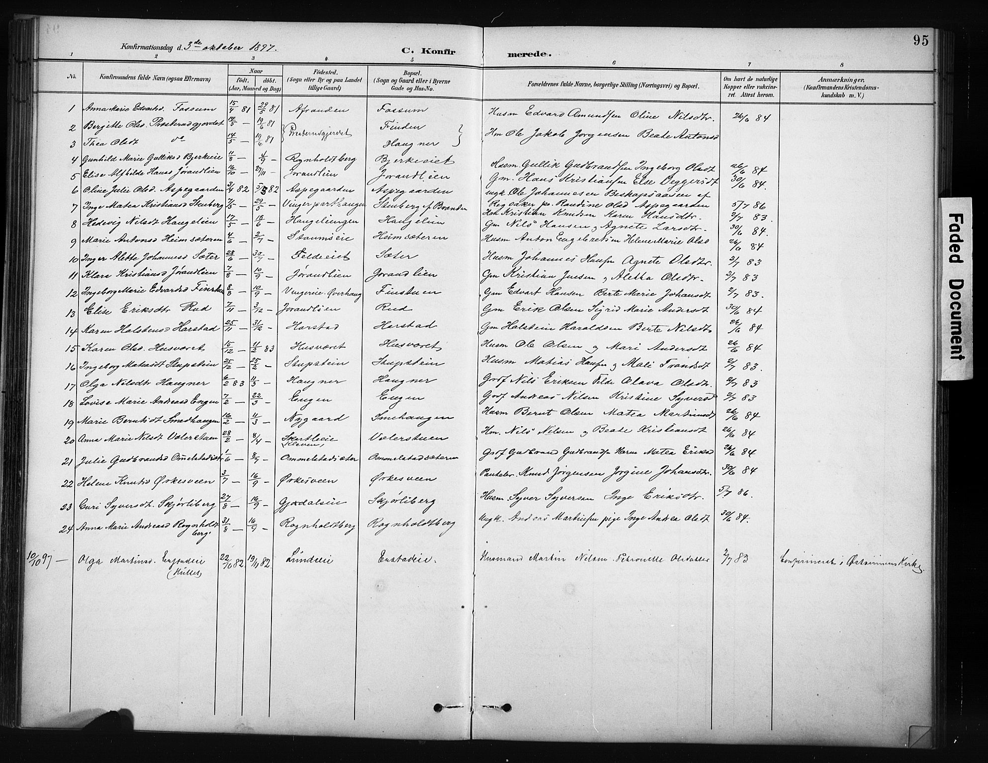 Nordre Land prestekontor, AV/SAH-PREST-124/H/Ha/Hab/L0012: Parish register (copy) no. 12, 1891-1909, p. 95