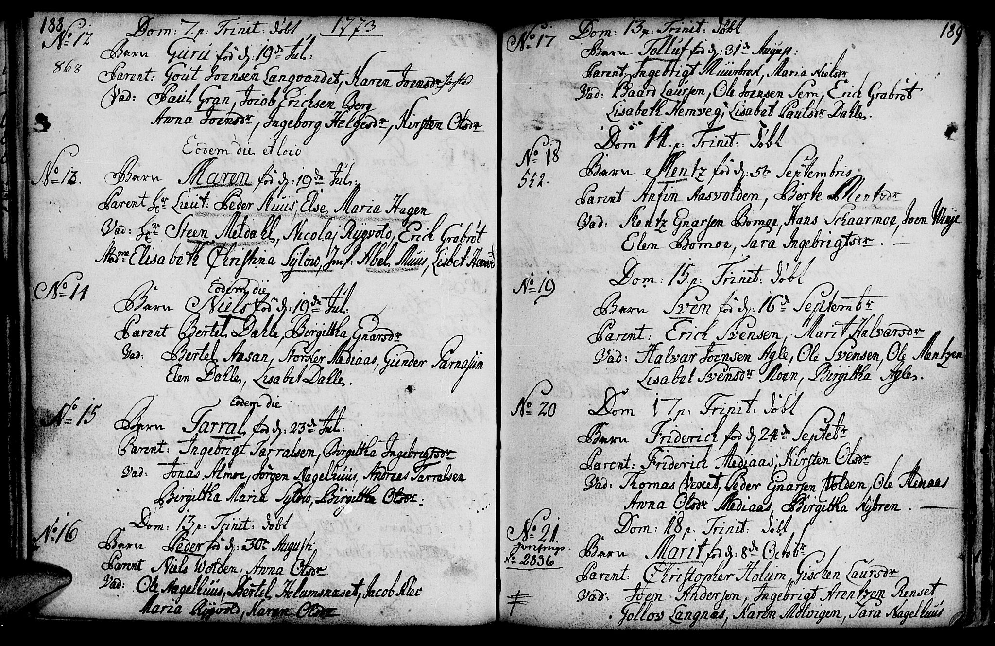 Ministerialprotokoller, klokkerbøker og fødselsregistre - Nord-Trøndelag, AV/SAT-A-1458/749/L0467: Parish register (official) no. 749A01, 1733-1787, p. 188-189