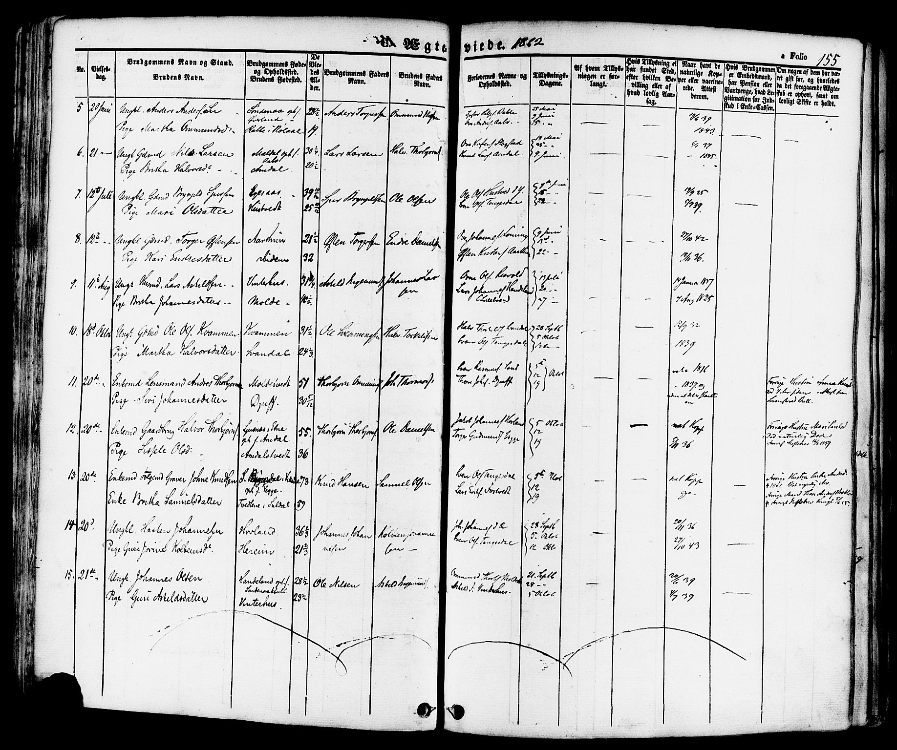 Sand sokneprestkontor, AV/SAST-A-101848/01/III/L0004: Parish register (official) no. A 4, 1859-1880, p. 155