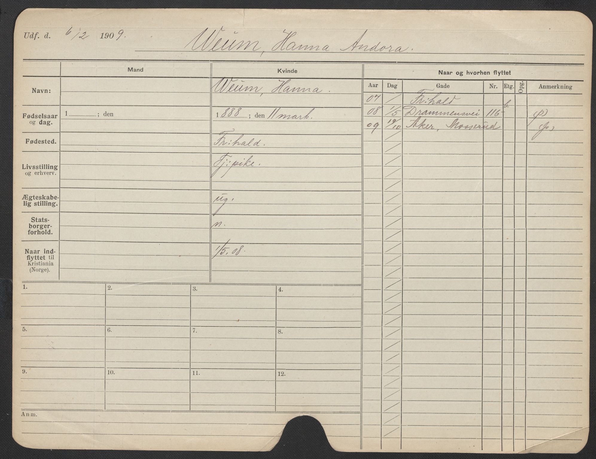 Oslo folkeregister, Registerkort, AV/SAO-A-11715/F/Fa/Fac/L0025: Kvinner, 1906-1914, p. 750a