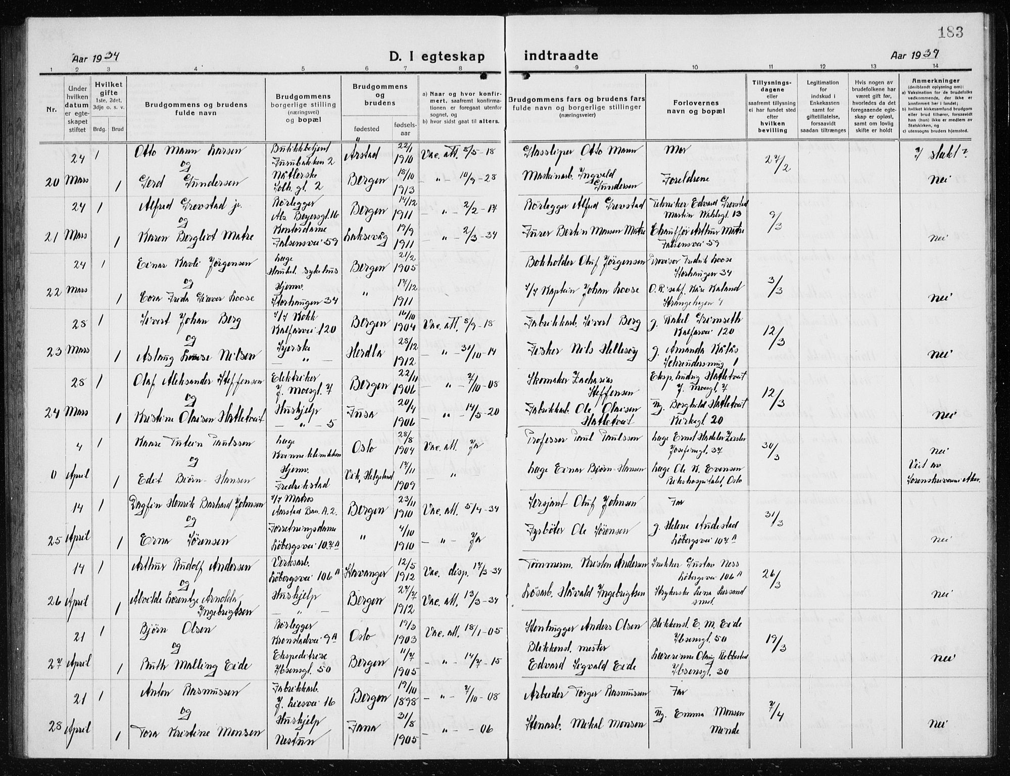 Årstad Sokneprestembete, AV/SAB-A-79301/H/Hab/L0020: Parish register (copy) no. C  2, 1920-1935, p. 183