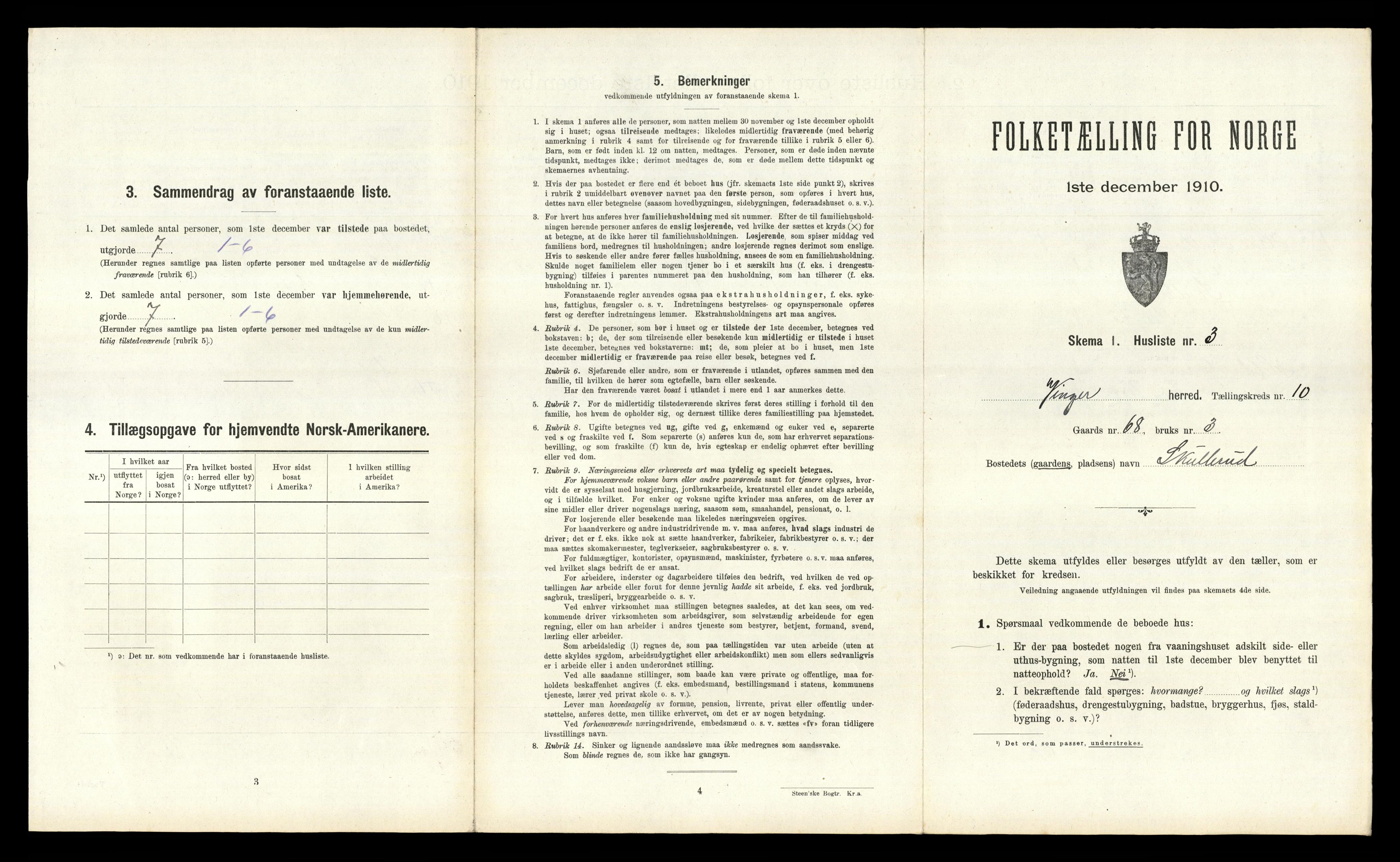 RA, 1910 census for Vinger, 1910, p. 1111