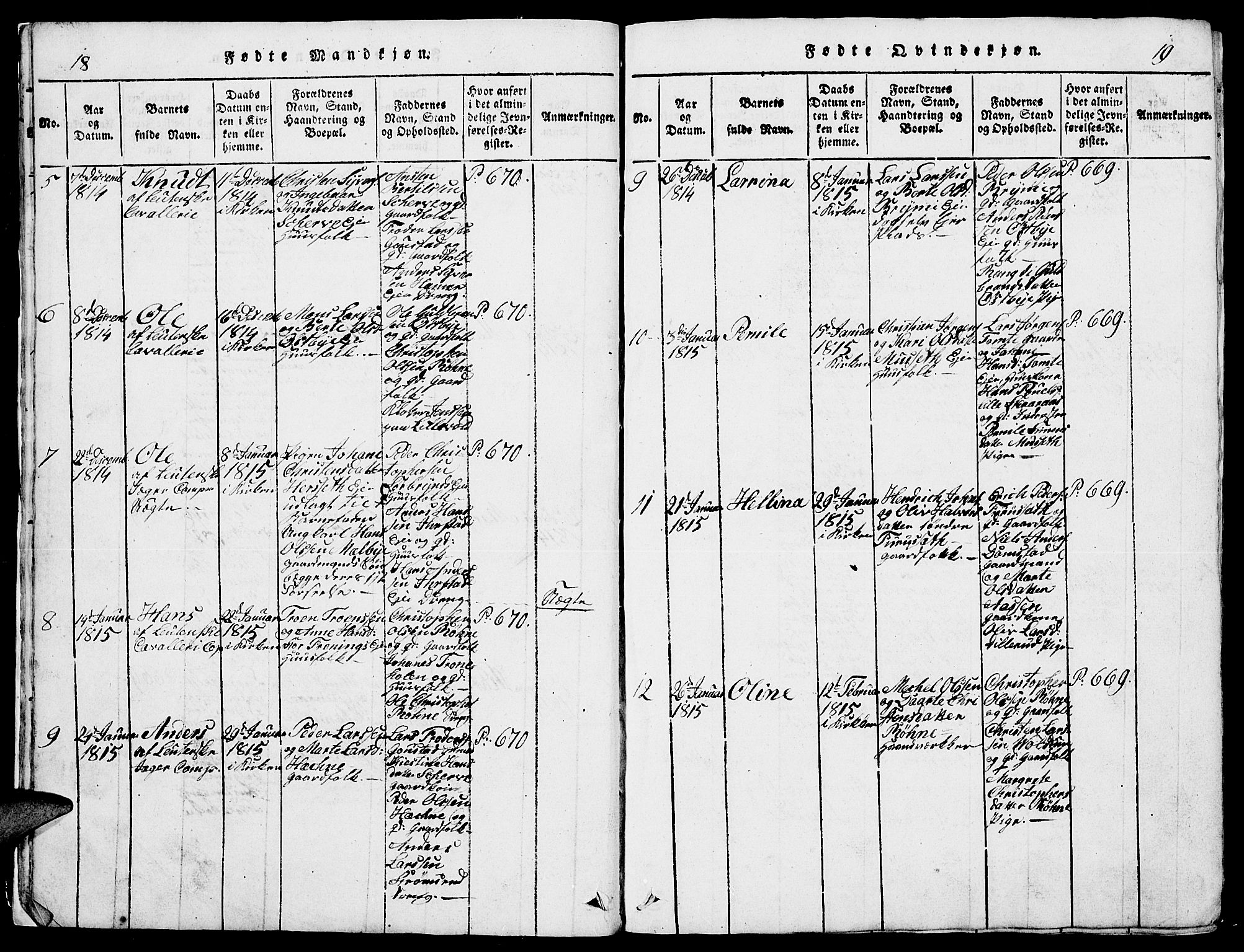 Romedal prestekontor, SAH/PREST-004/L/L0005: Parish register (copy) no. 5, 1814-1829, p. 18-19