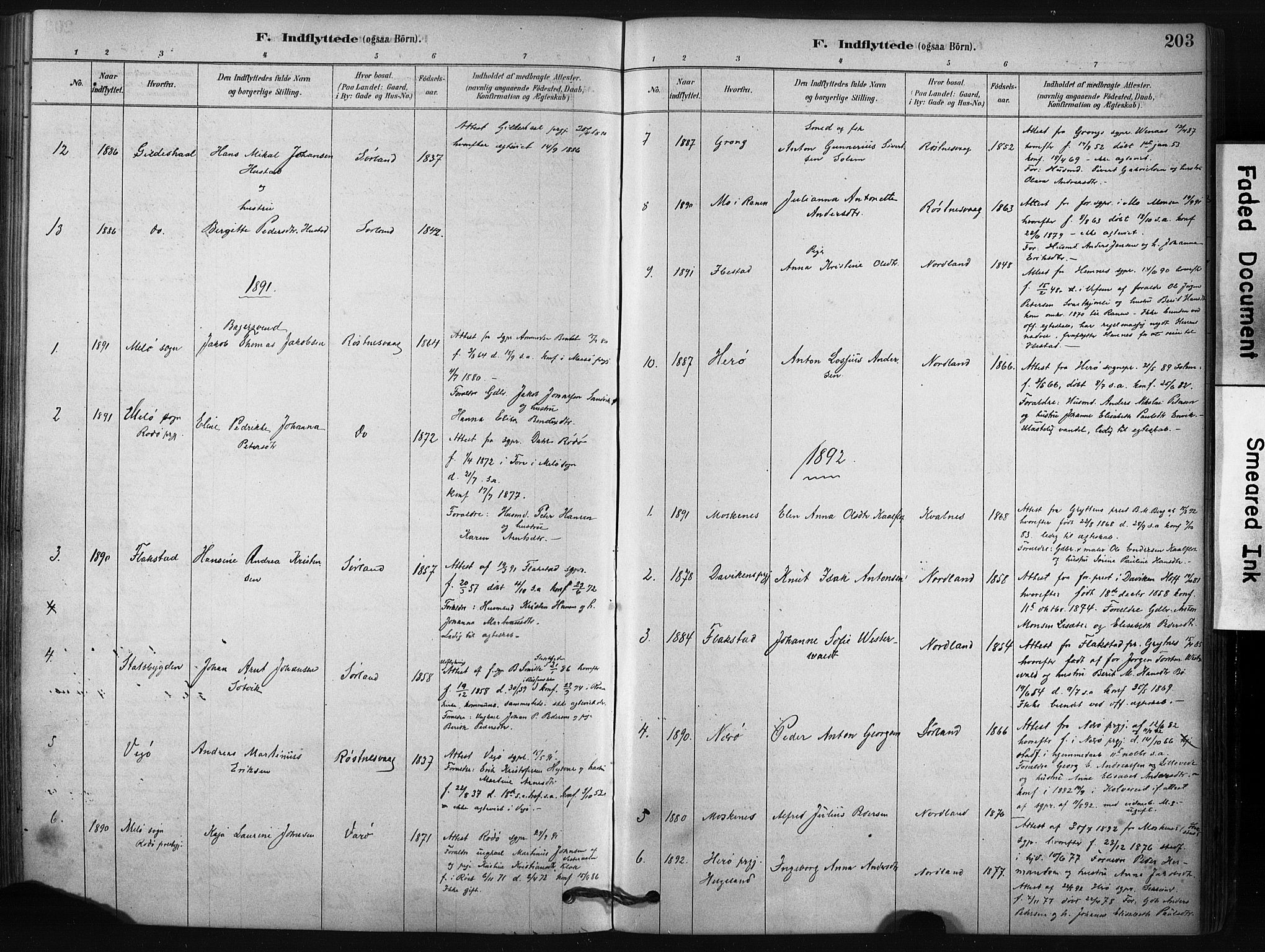 Ministerialprotokoller, klokkerbøker og fødselsregistre - Nordland, AV/SAT-A-1459/807/L0122: Parish register (official) no. 807A05, 1880-1902, p. 203