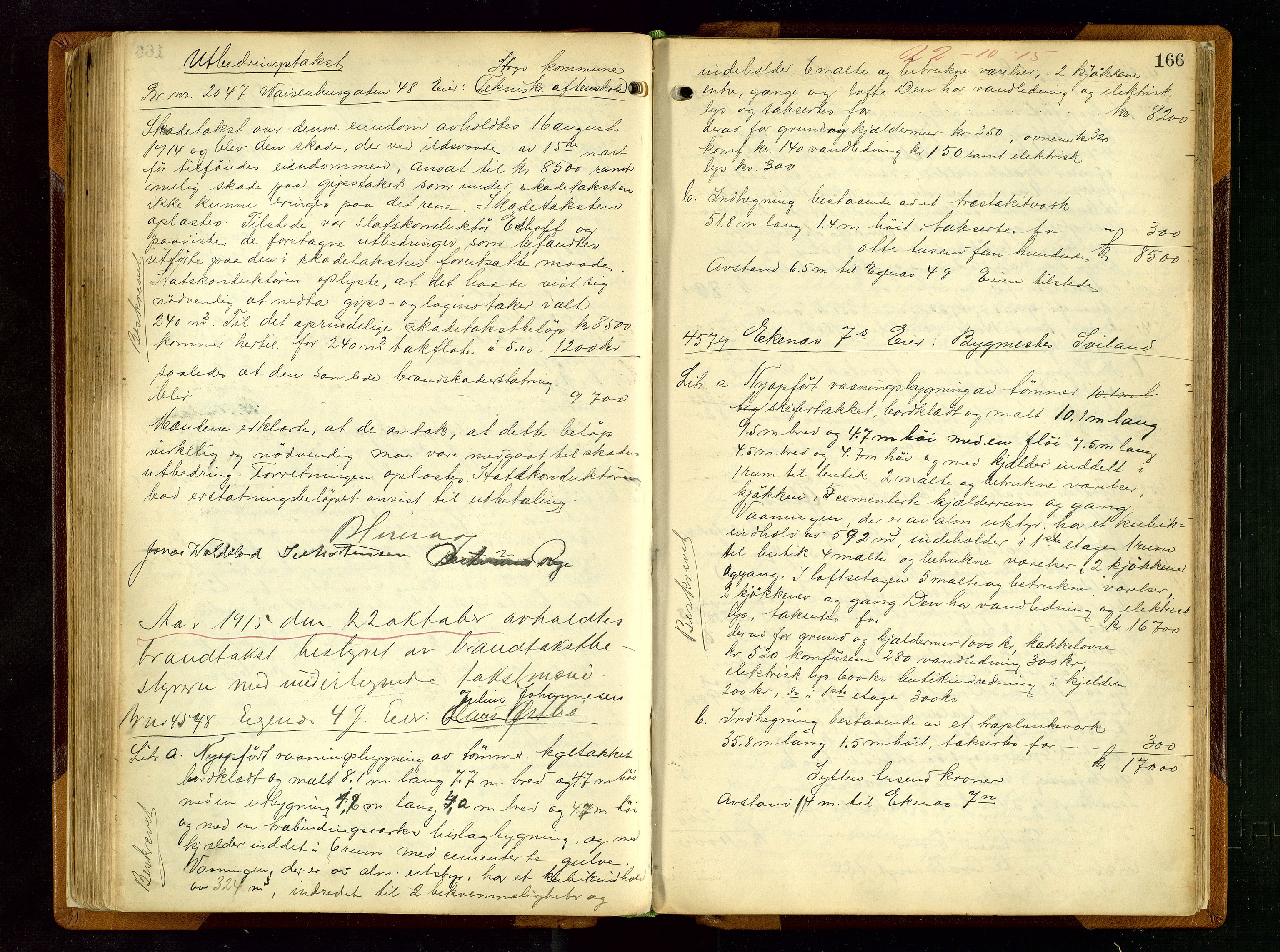 Norges Brannkasse Stavanger, AV/SAST-A-102143/F/Fd/L0012: Branntaksprotokoll nr. 23, 1913-1916, p. 165b-166a