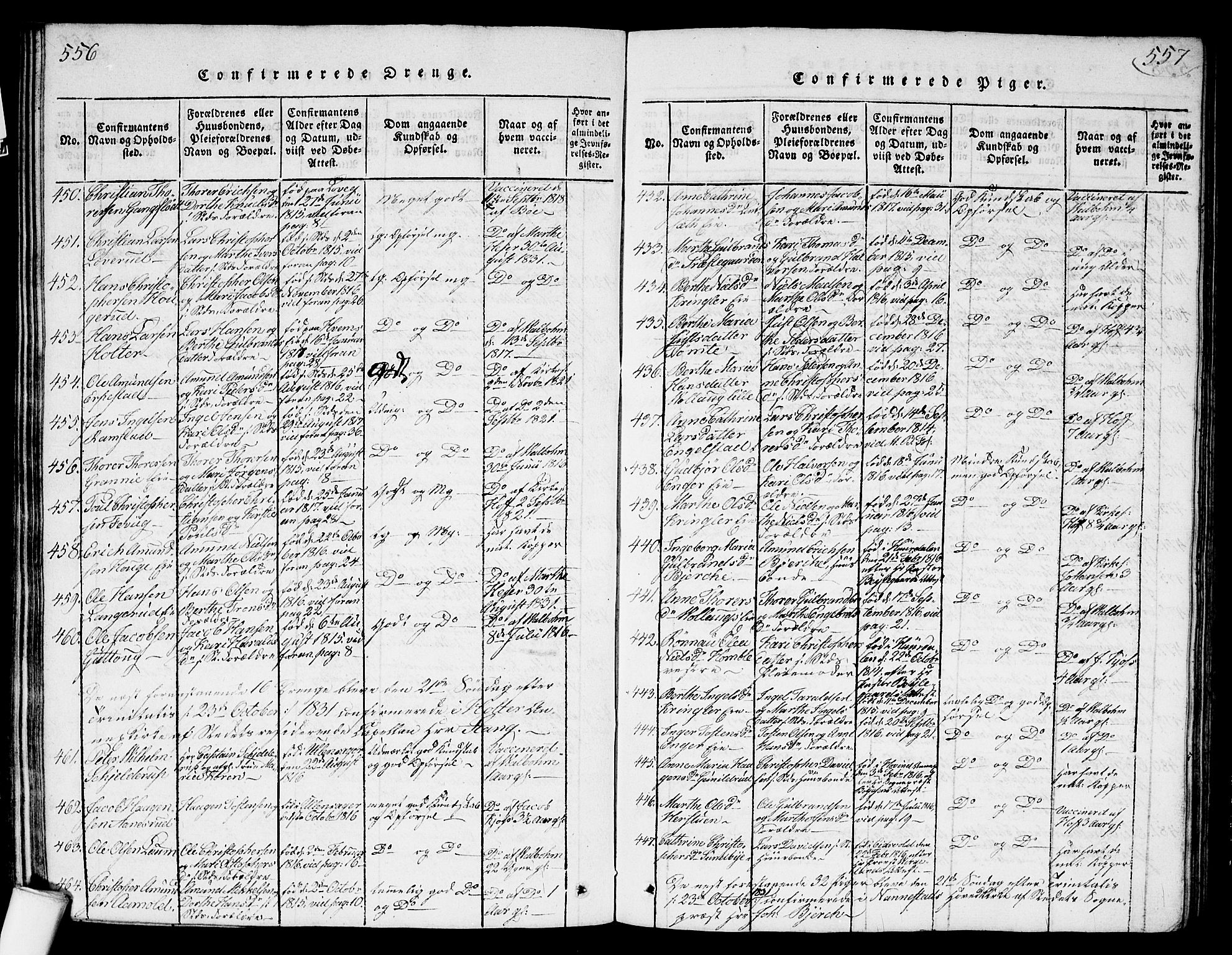 Nannestad prestekontor Kirkebøker, SAO/A-10414a/G/Ga/L0001: Parish register (copy) no. I 1, 1815-1839, p. 556-557