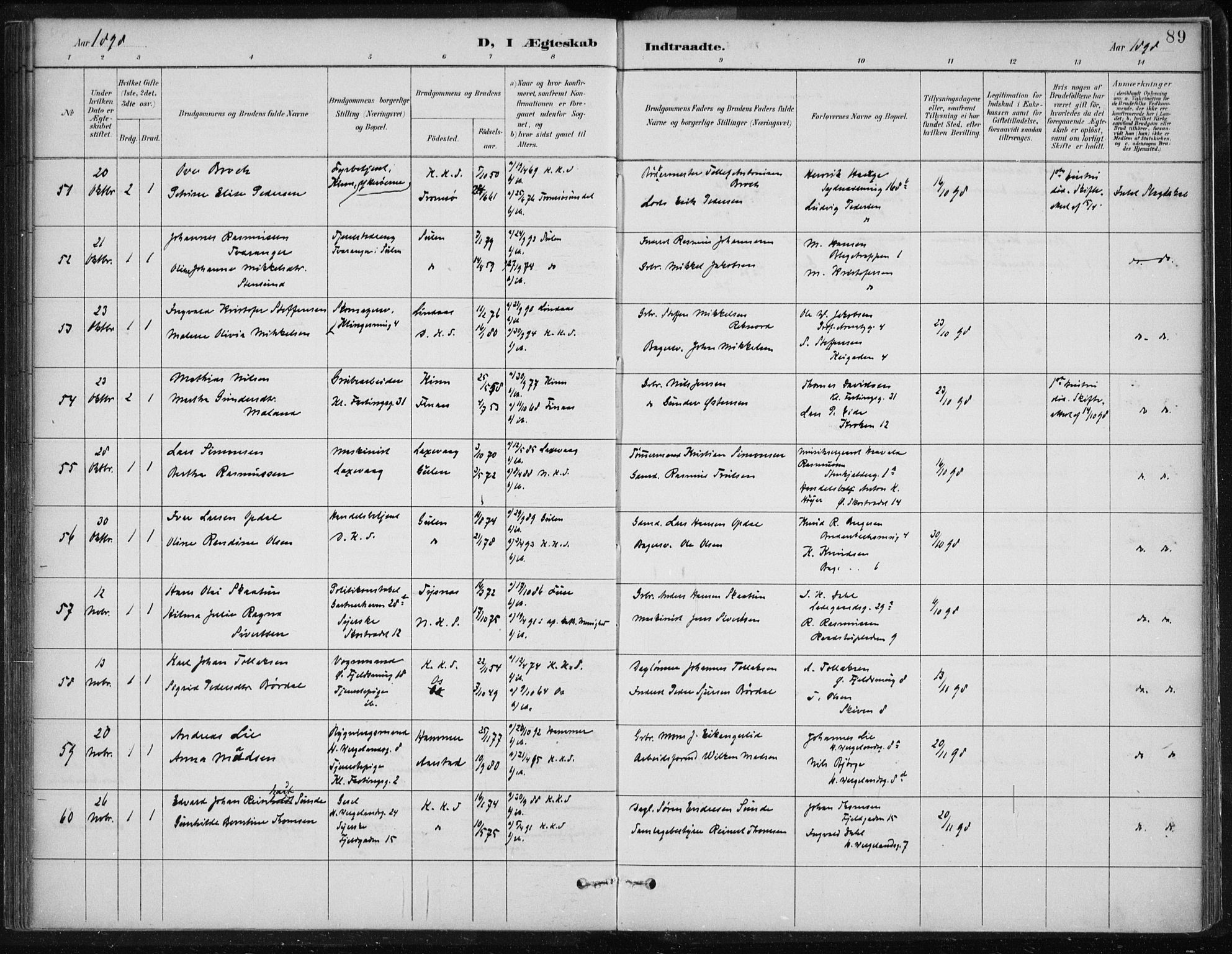 Korskirken sokneprestembete, AV/SAB-A-76101/H/Hab: Parish register (copy) no. D 3, 1887-1906, p. 89