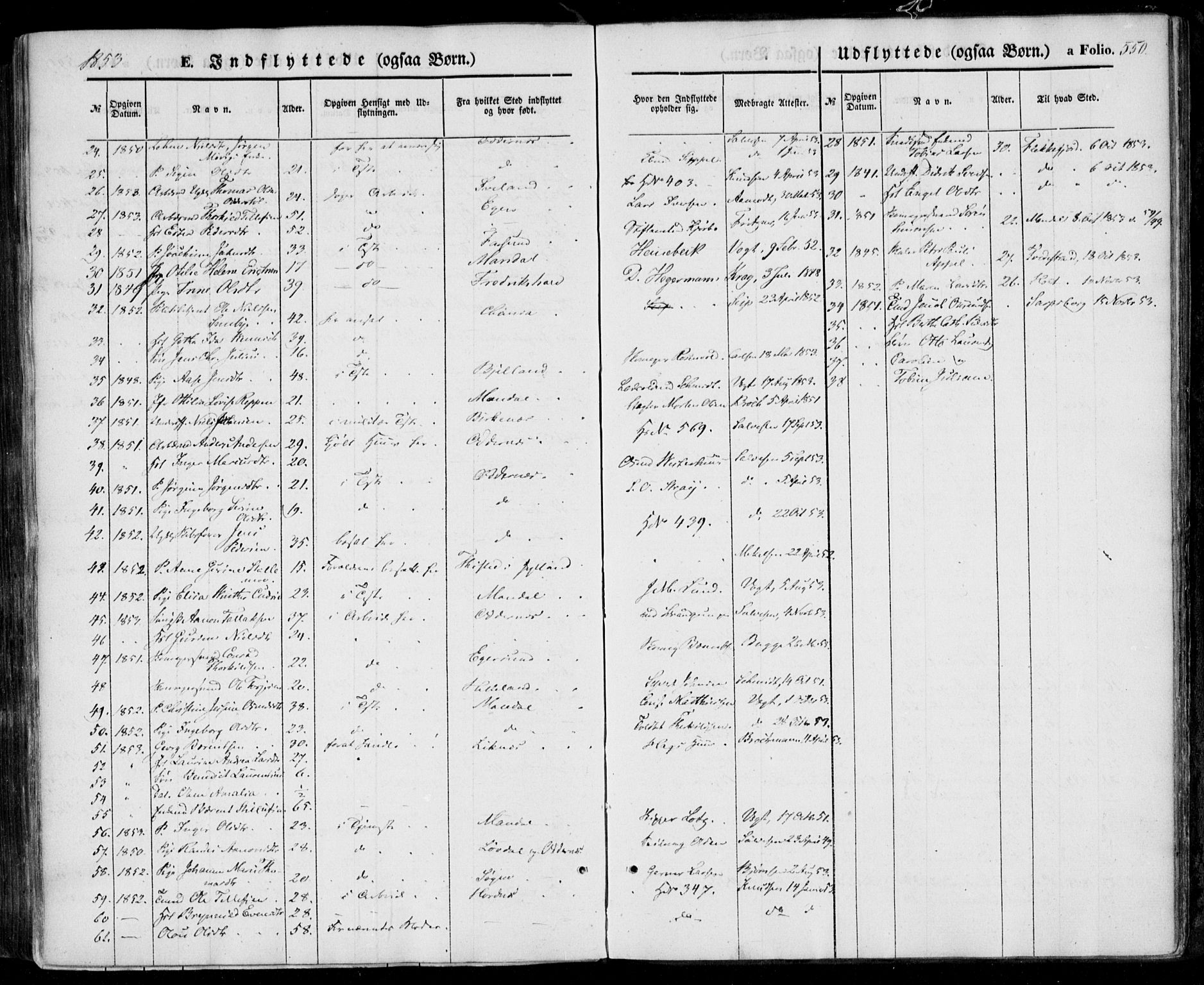 Kristiansand domprosti, SAK/1112-0006/F/Fa/L0014: Parish register (official) no. A 14, 1852-1867, p. 550