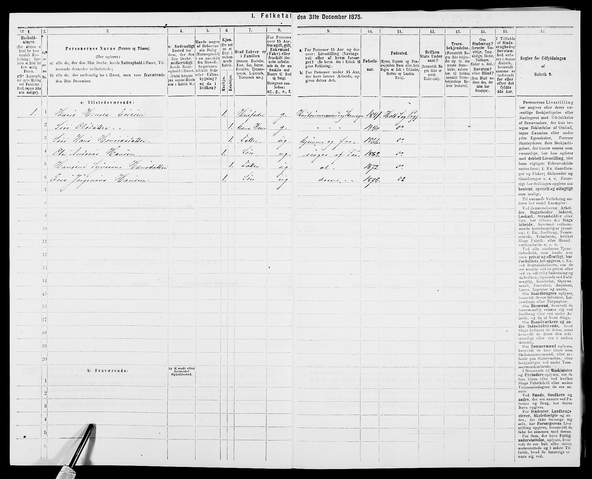 SAK, 1875 census for 0914L Holt/Holt, 1875, p. 304