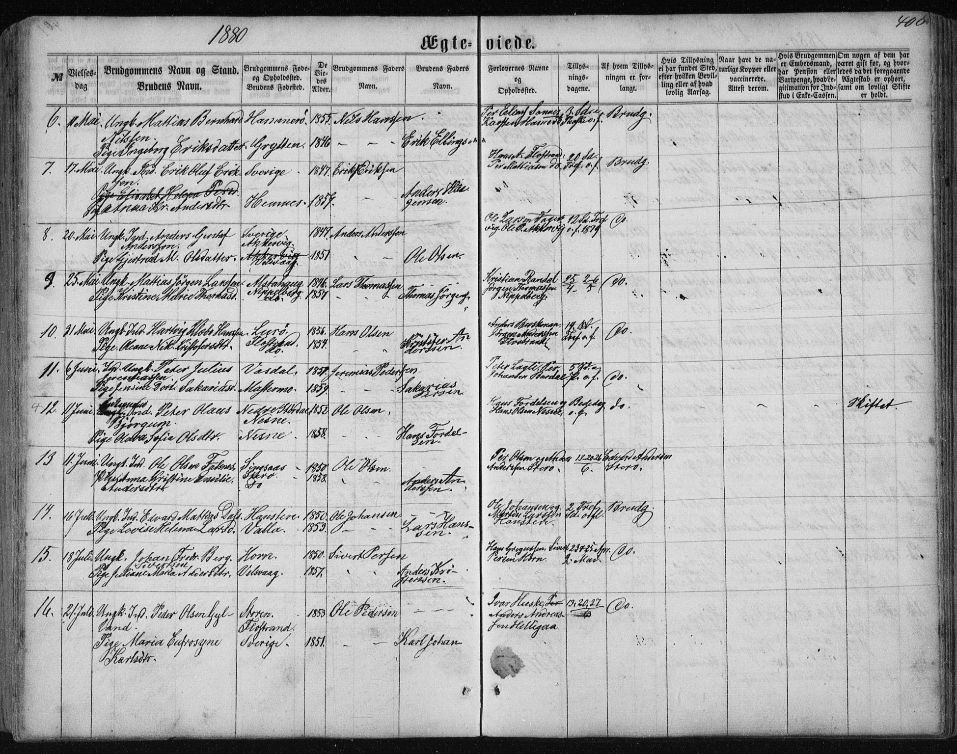 Ministerialprotokoller, klokkerbøker og fødselsregistre - Nordland, AV/SAT-A-1459/838/L0556: Parish register (copy) no. 838C03, 1861-1893, p. 408