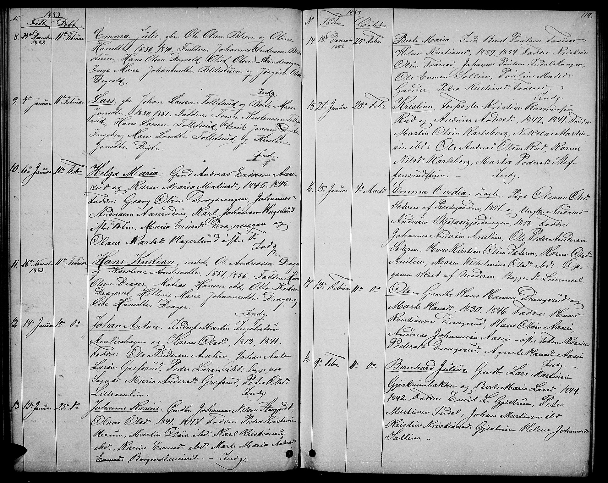 Vestre Toten prestekontor, SAH/PREST-108/H/Ha/Hab/L0006: Parish register (copy) no. 6, 1870-1887, p. 119