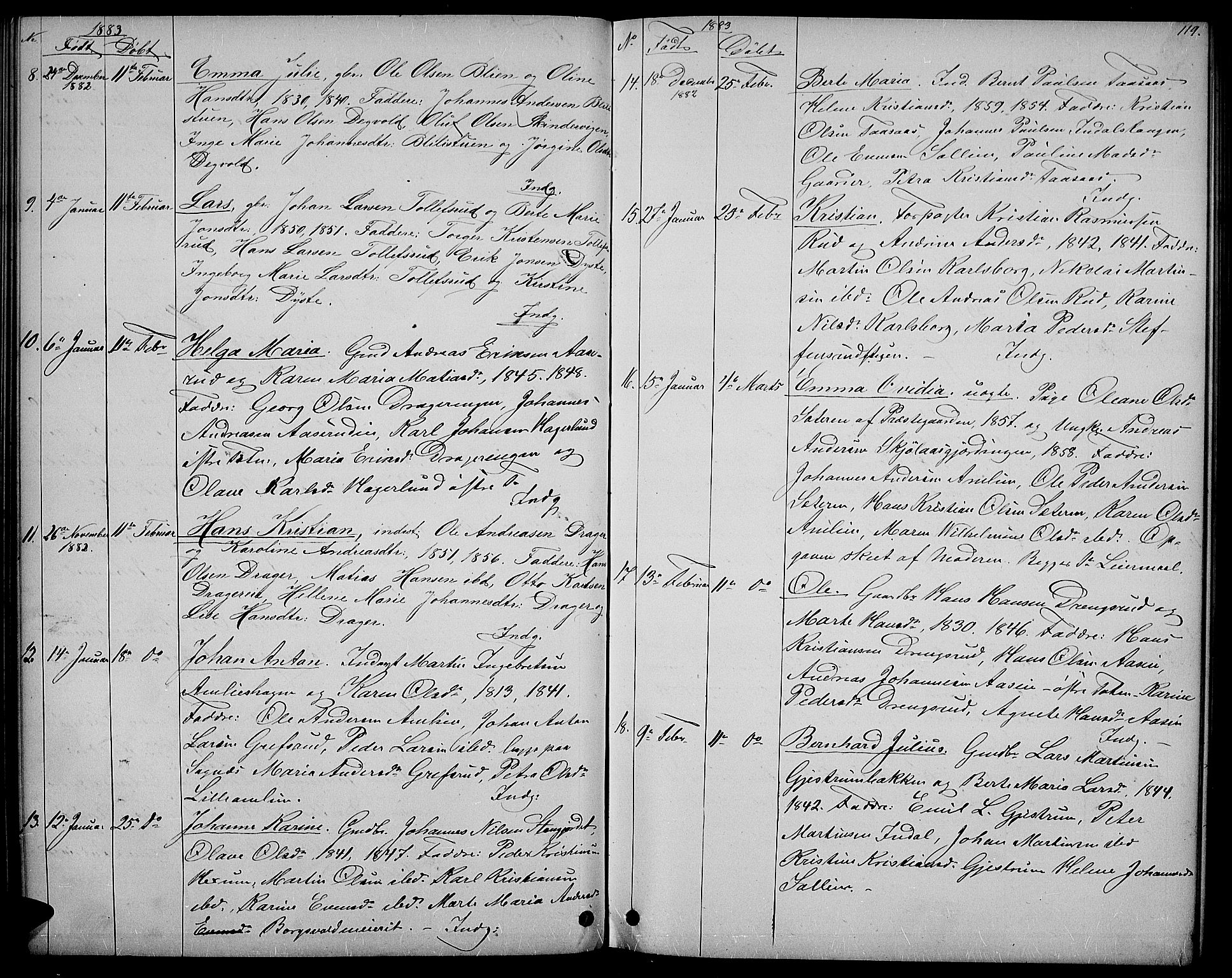 Vestre Toten prestekontor, AV/SAH-PREST-108/H/Ha/Hab/L0006: Parish register (copy) no. 6, 1870-1887, p. 119