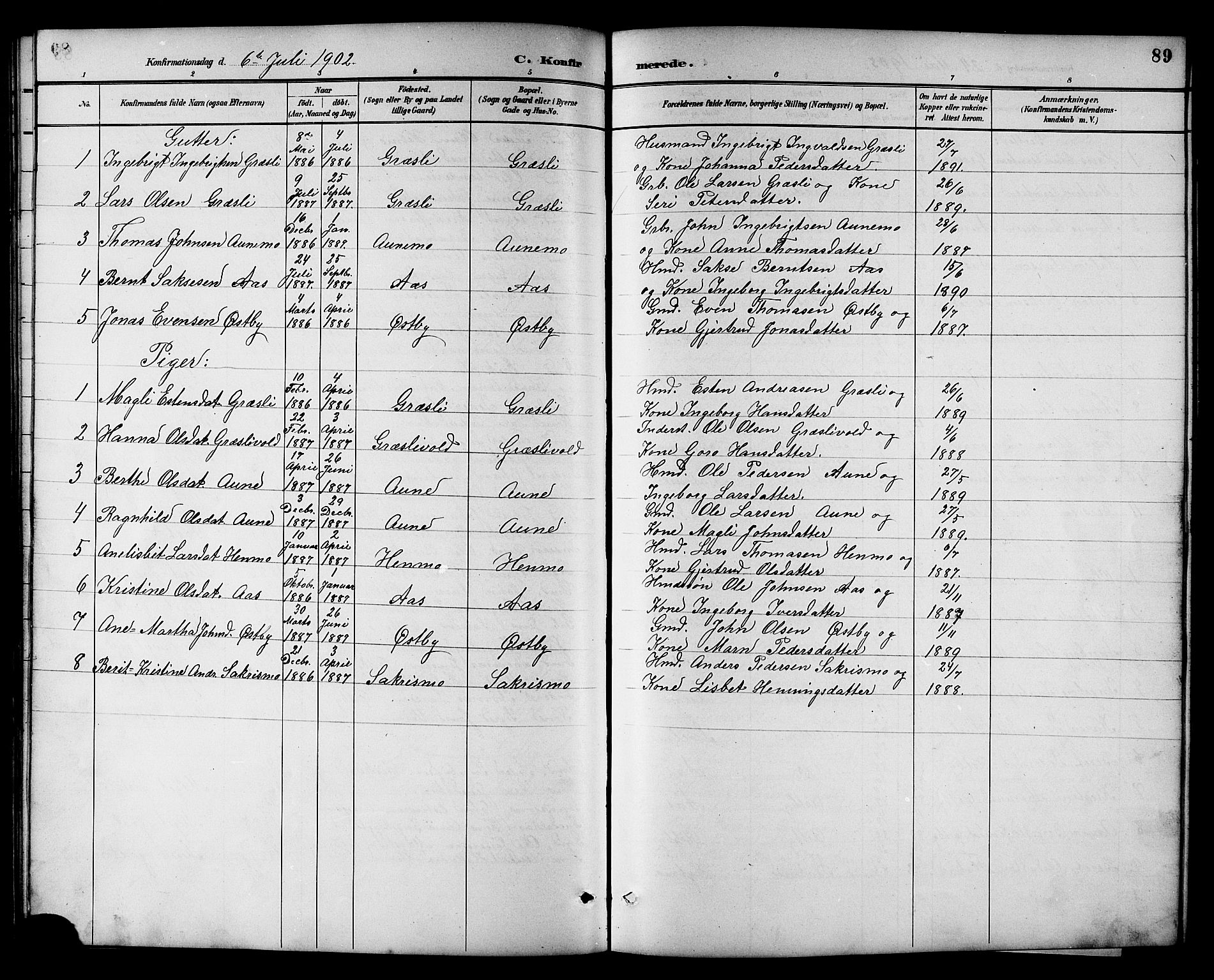 Ministerialprotokoller, klokkerbøker og fødselsregistre - Sør-Trøndelag, SAT/A-1456/698/L1167: Parish register (copy) no. 698C04, 1888-1907, p. 89
