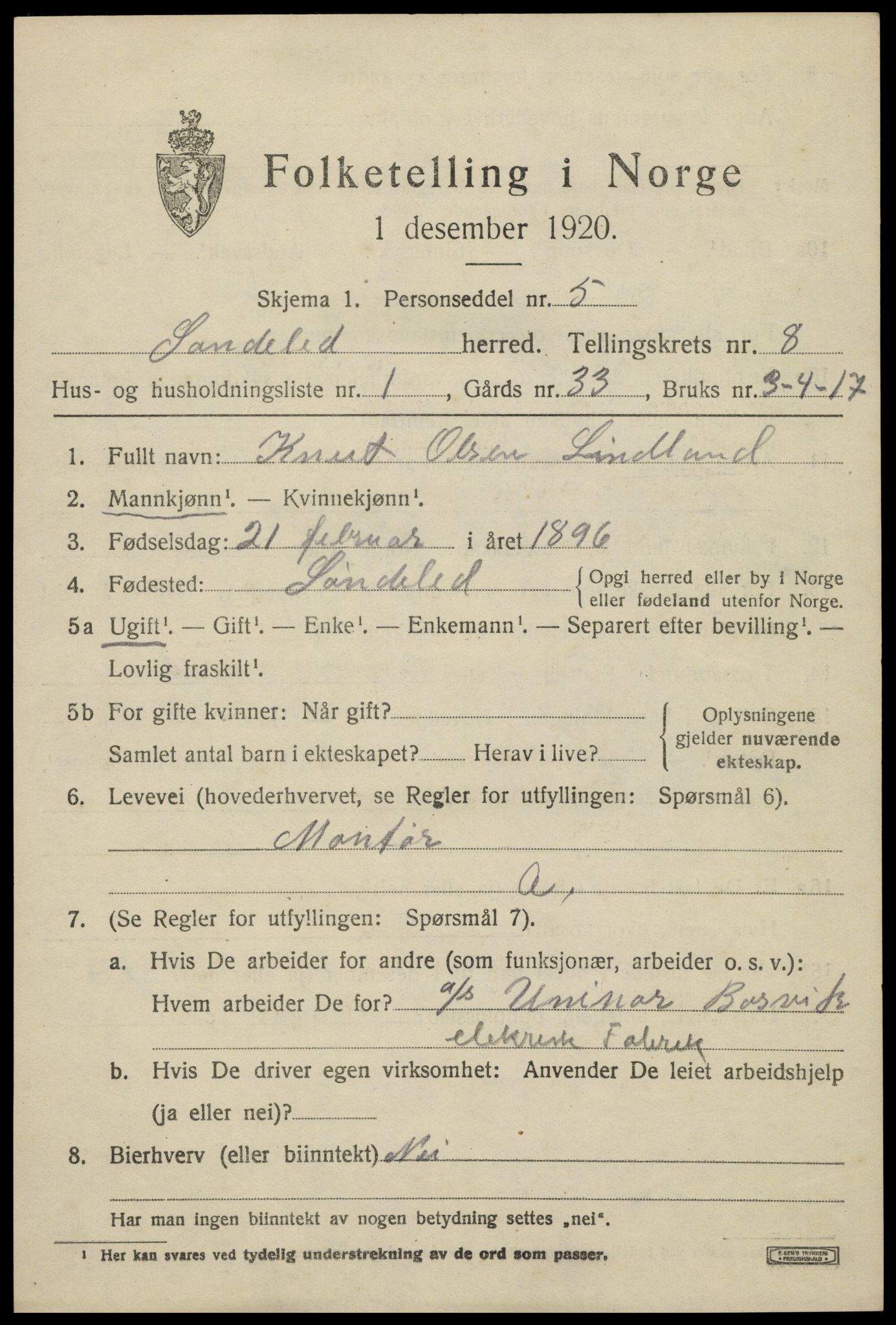 SAK, 1920 census for Søndeled, 1920, p. 4327