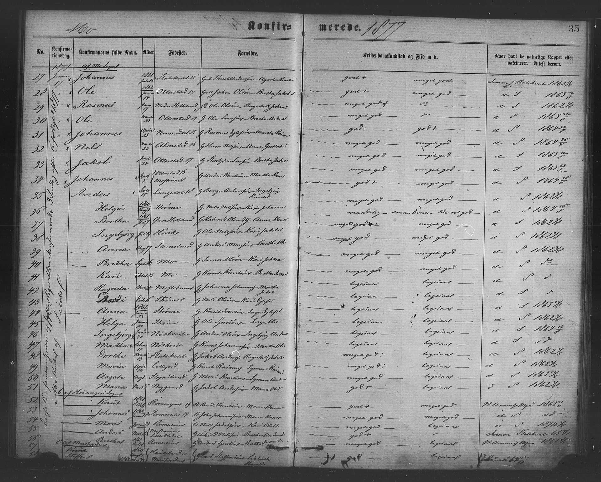 Hosanger sokneprestembete, AV/SAB-A-75801/H/Haa: Parish register (official) no. A 10, 1877-1879, p. 35