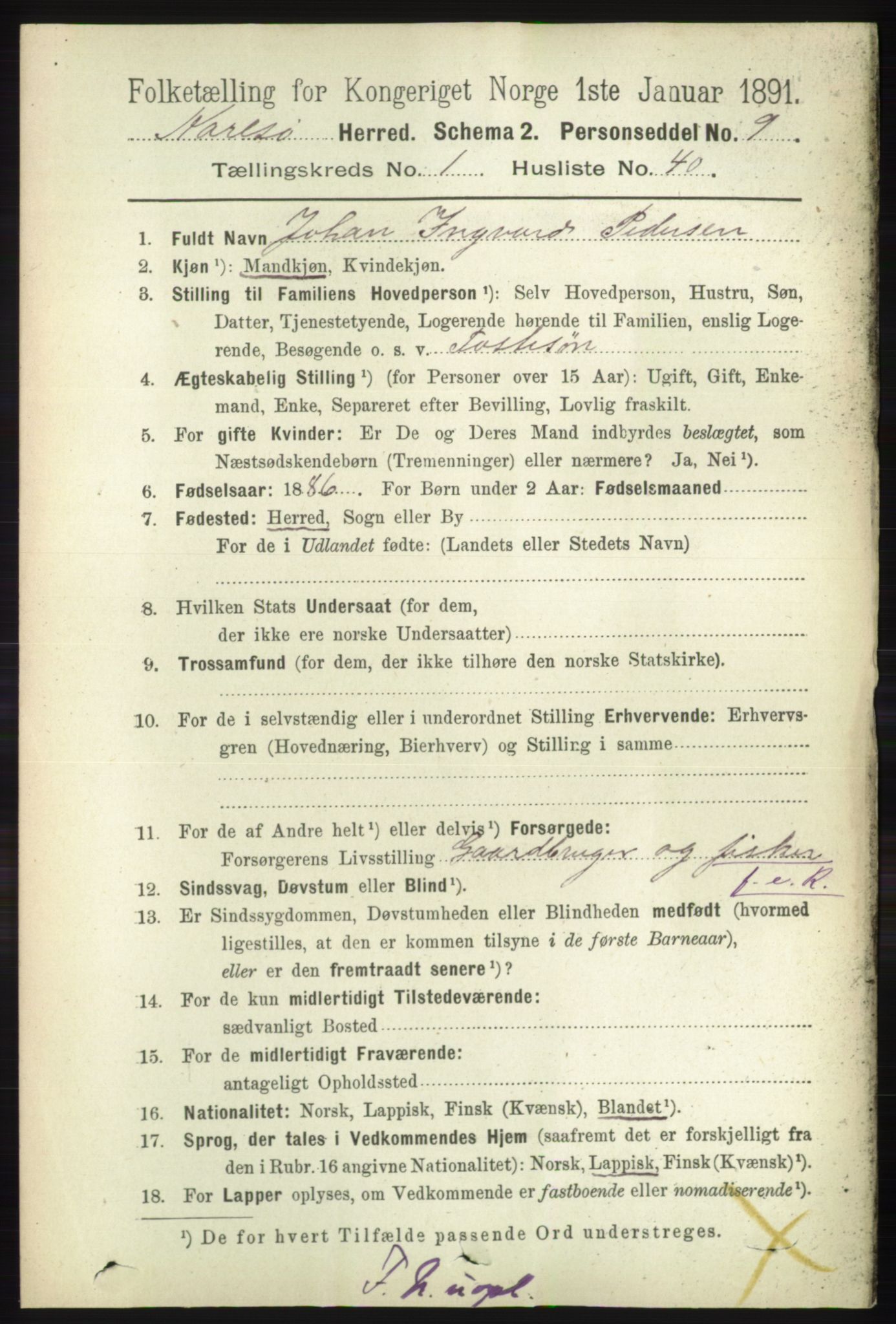 RA, 1891 census for 1936 Karlsøy, 1891, p. 350