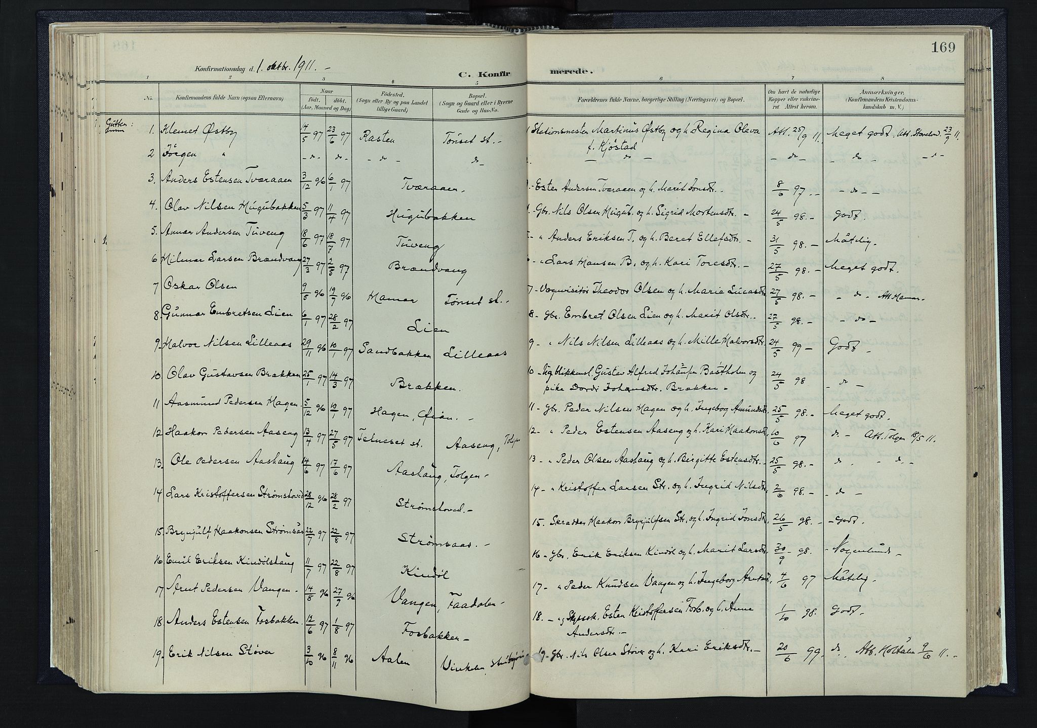 Tynset prestekontor, SAH/PREST-058/H/Ha/Haa/L0025: Parish register (official) no. 25, 1900-1914, p. 169