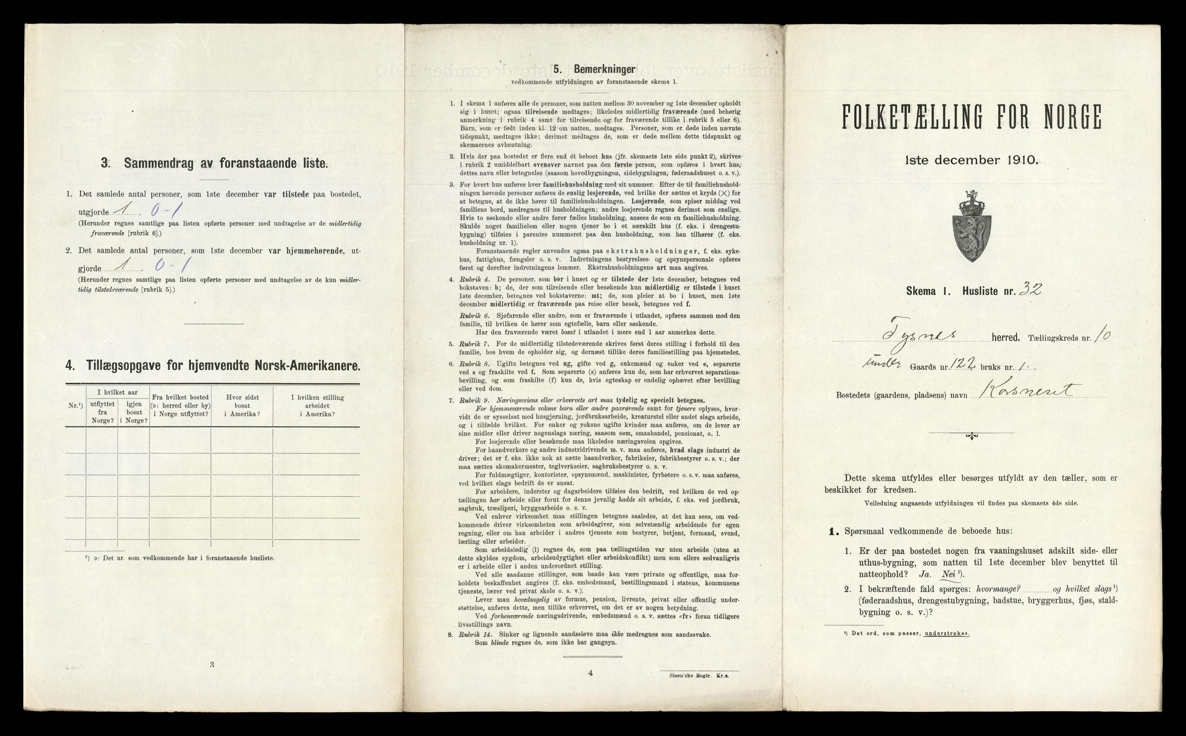 RA, 1910 census for Tysnes, 1910, p. 1238