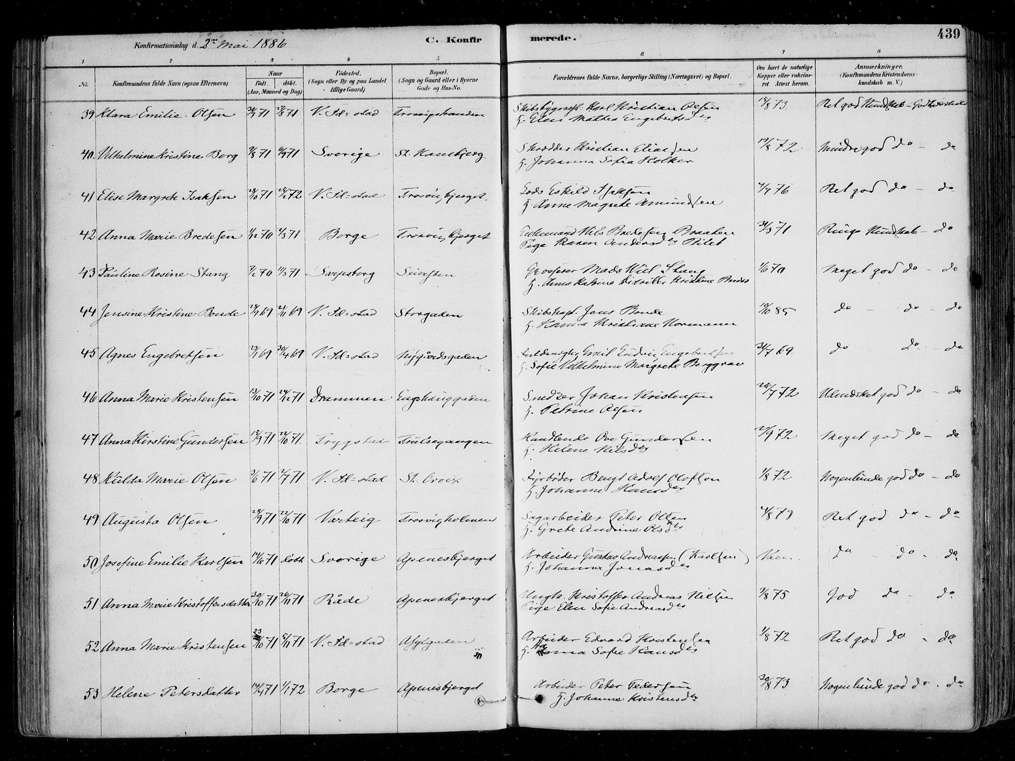 Fredrikstad domkirkes prestekontor Kirkebøker, AV/SAO-A-10906/F/Fa/L0004: Parish register (official) no. 4, 1878-1907, p. 439