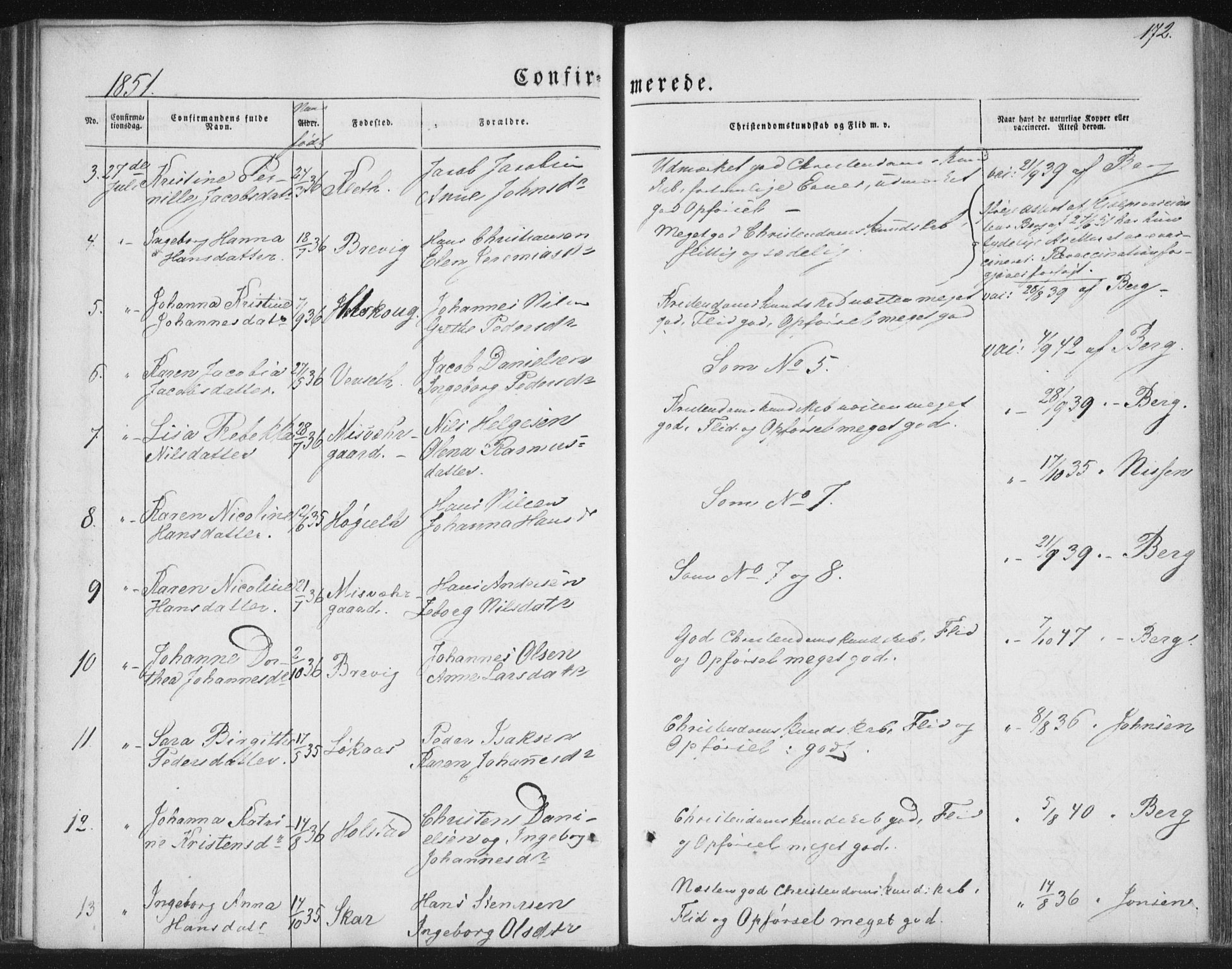 Ministerialprotokoller, klokkerbøker og fødselsregistre - Nordland, AV/SAT-A-1459/852/L0738: Parish register (official) no. 852A08, 1849-1865, p. 172