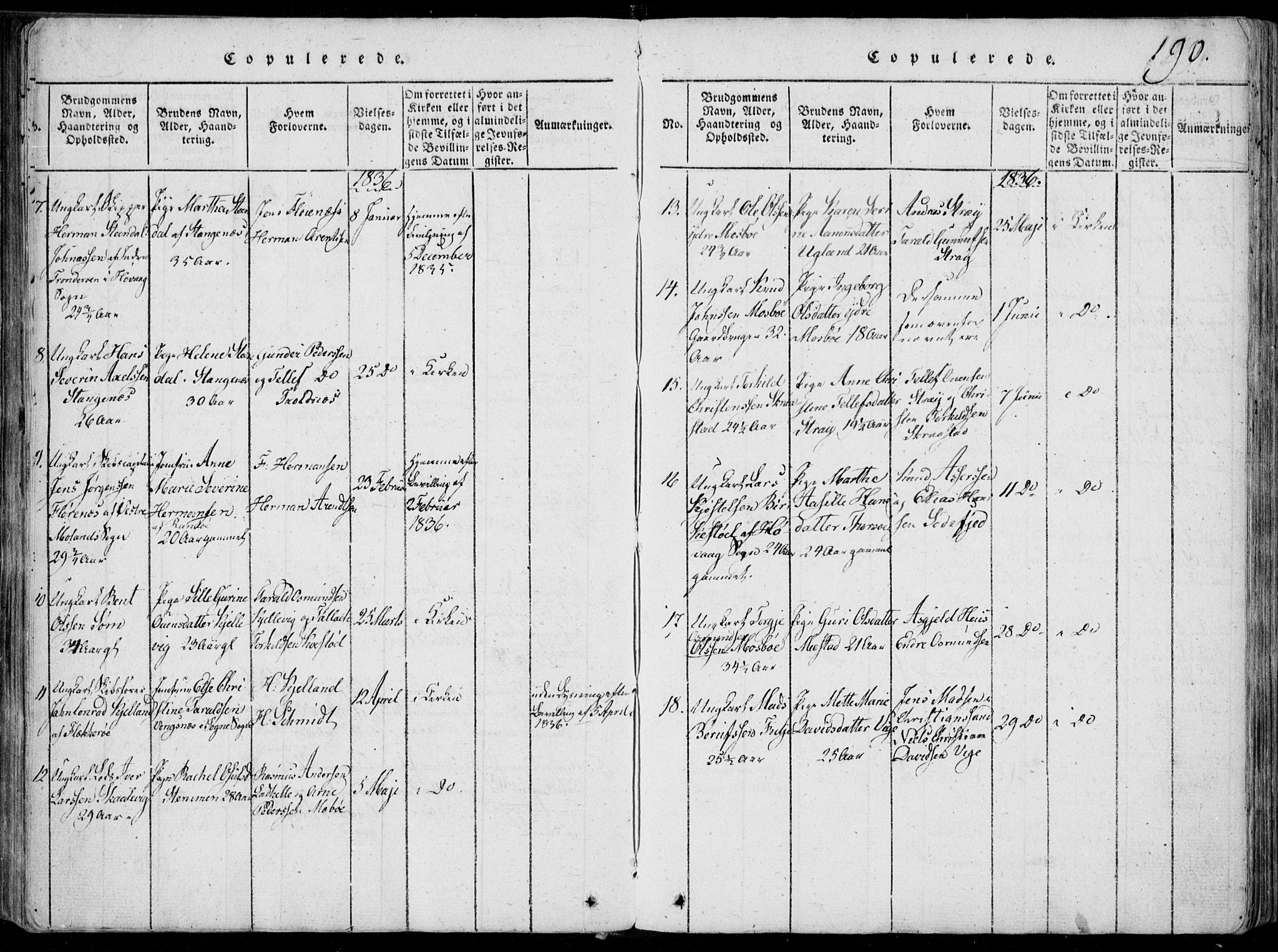 Oddernes sokneprestkontor, SAK/1111-0033/F/Fa/Faa/L0005: Parish register (official) no. A 5, 1820-1838, p. 190