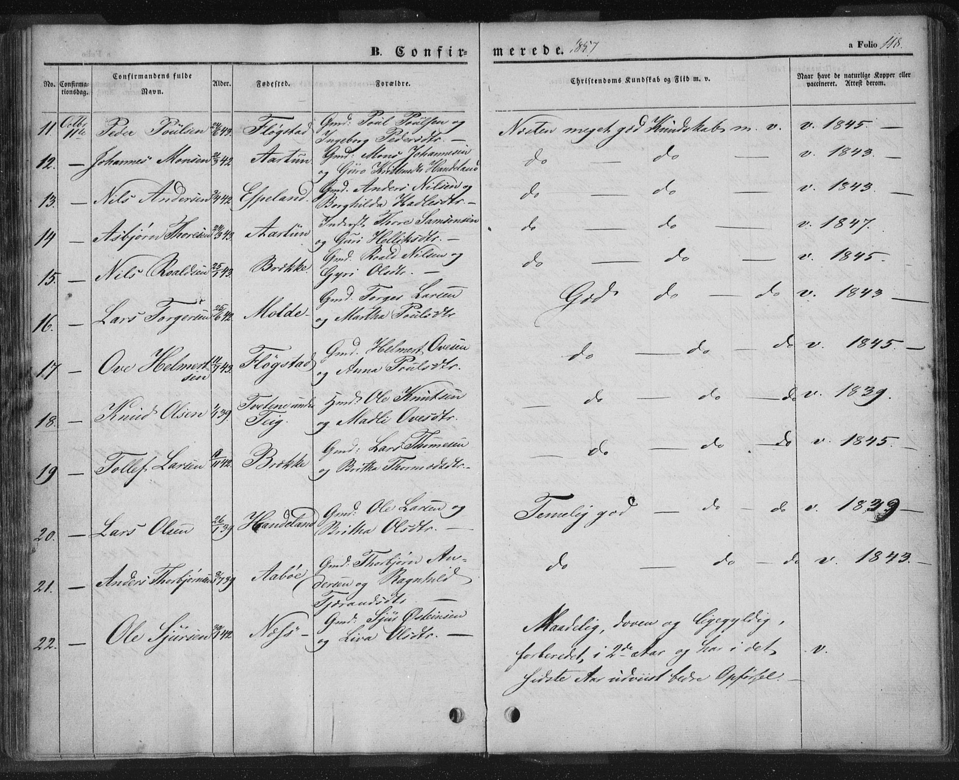 Sand sokneprestkontor, AV/SAST-A-101848/01/III/L0002: Parish register (official) no. A 2, 1838-1859, p. 118