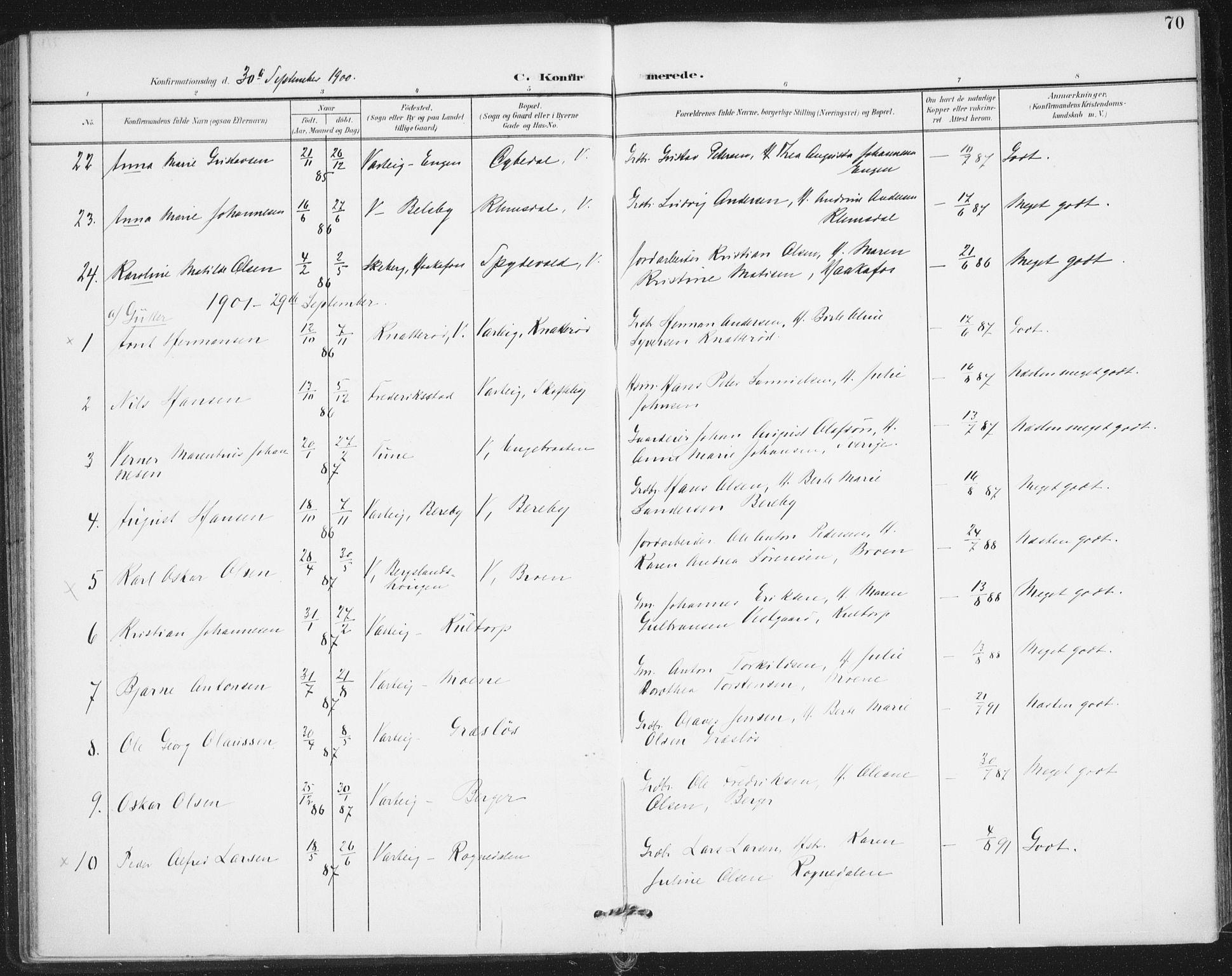 Varteig prestekontor Kirkebøker, AV/SAO-A-10447a/F/Fa/L0003: Parish register (official) no. 3, 1899-1919, p. 70