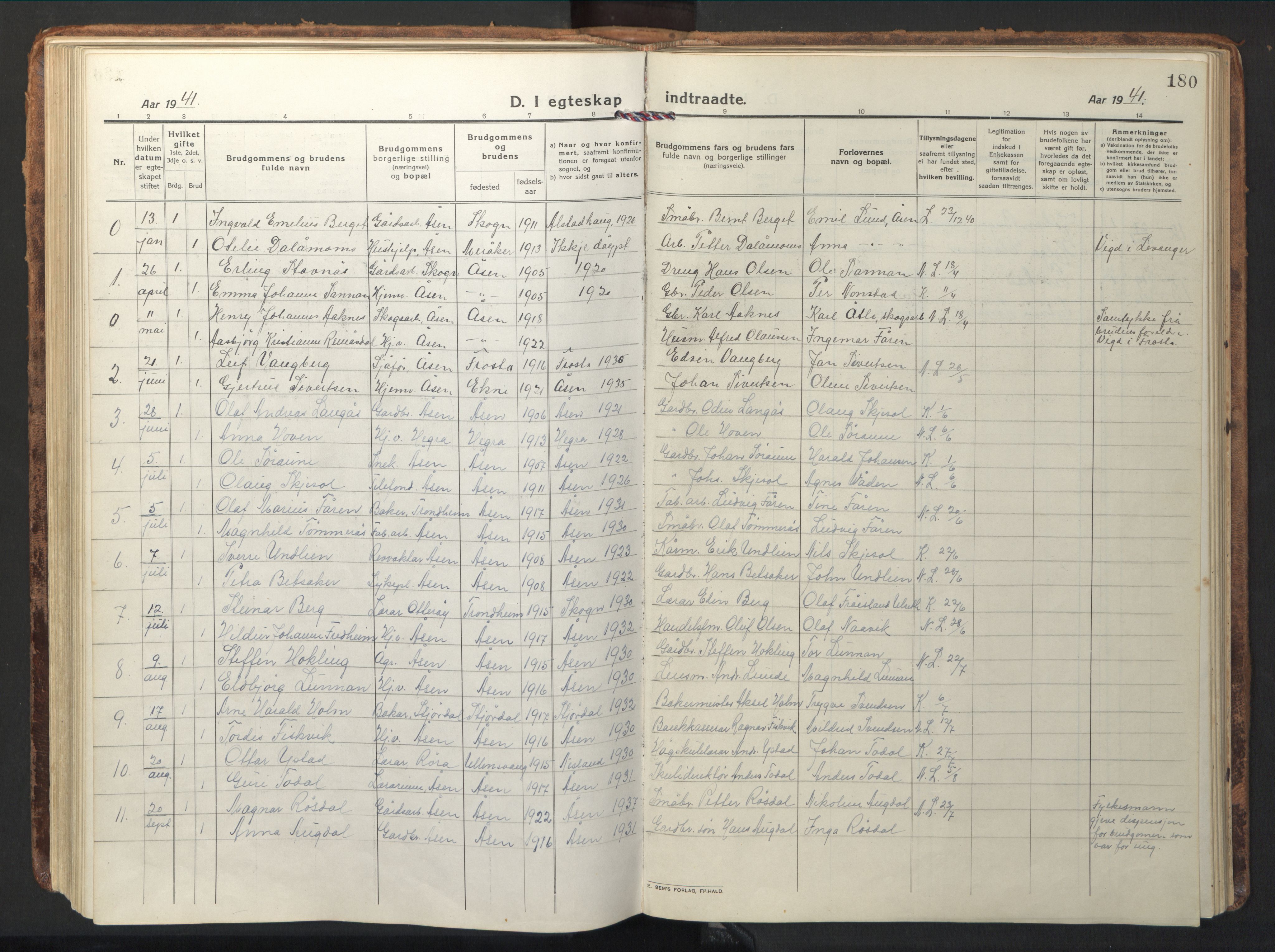 Ministerialprotokoller, klokkerbøker og fødselsregistre - Nord-Trøndelag, SAT/A-1458/714/L0136: Parish register (copy) no. 714C05, 1918-1957, p. 180
