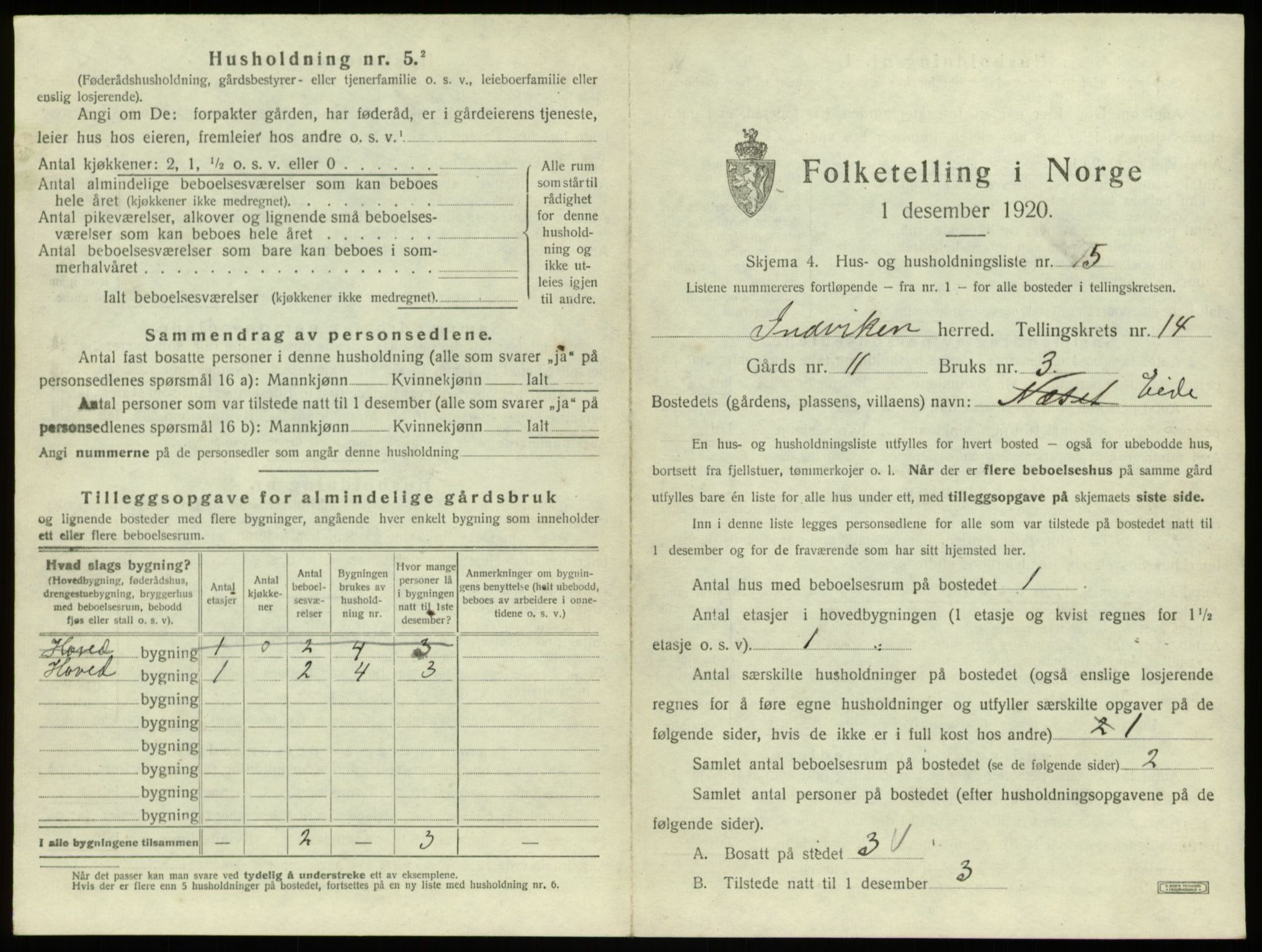 SAB, 1920 census for Innvik, 1920, p. 870