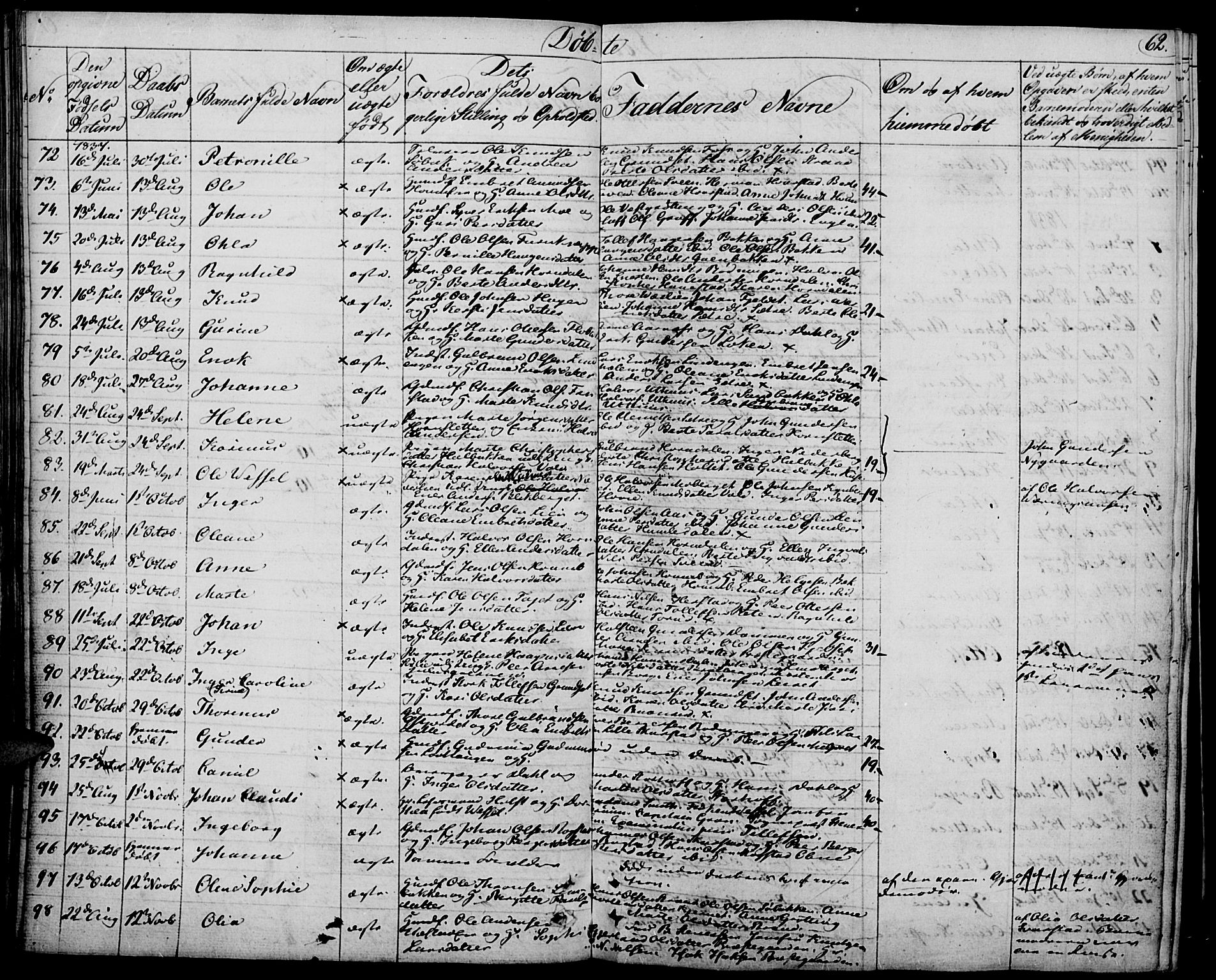 Elverum prestekontor, SAH/PREST-044/H/Ha/Haa/L0008: Parish register (official) no. 8, 1830-1842, p. 62