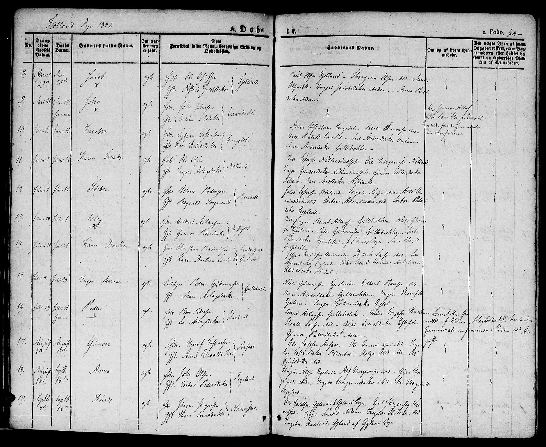 Hægebostad sokneprestkontor, AV/SAK-1111-0024/F/Fa/Faa/L0003: Parish register (official) no. A 3 /2, 1825-1840, p. 64