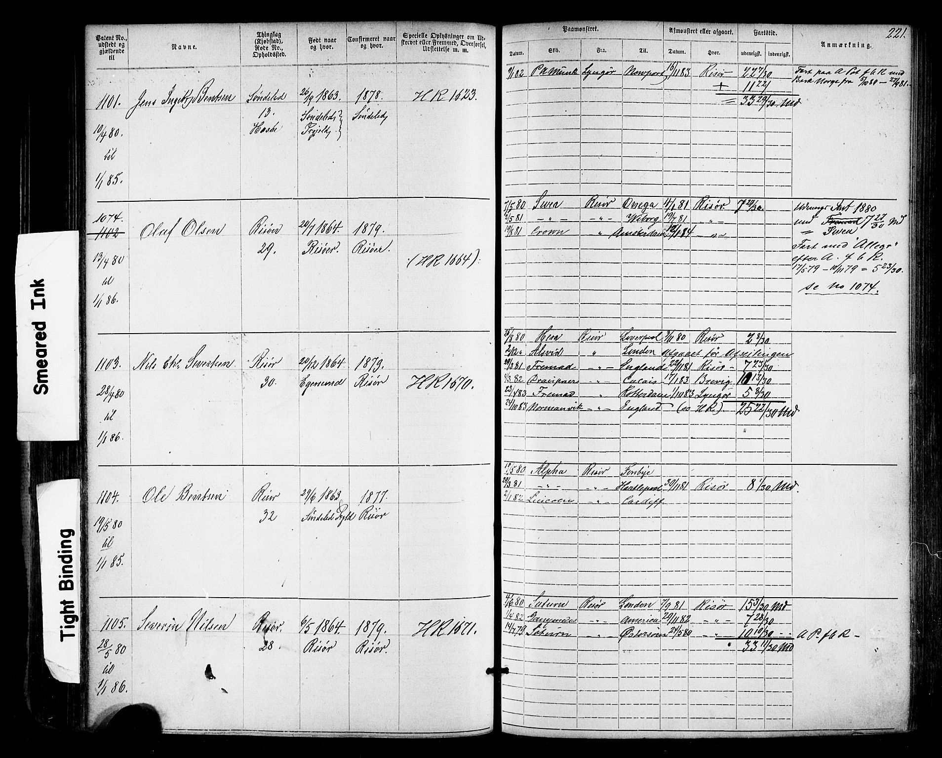 Risør mønstringskrets, SAK/2031-0010/F/Fa/L0003: Annotasjonsrulle nr 1-1913 med register, T-7, 1863-1899, p. 157