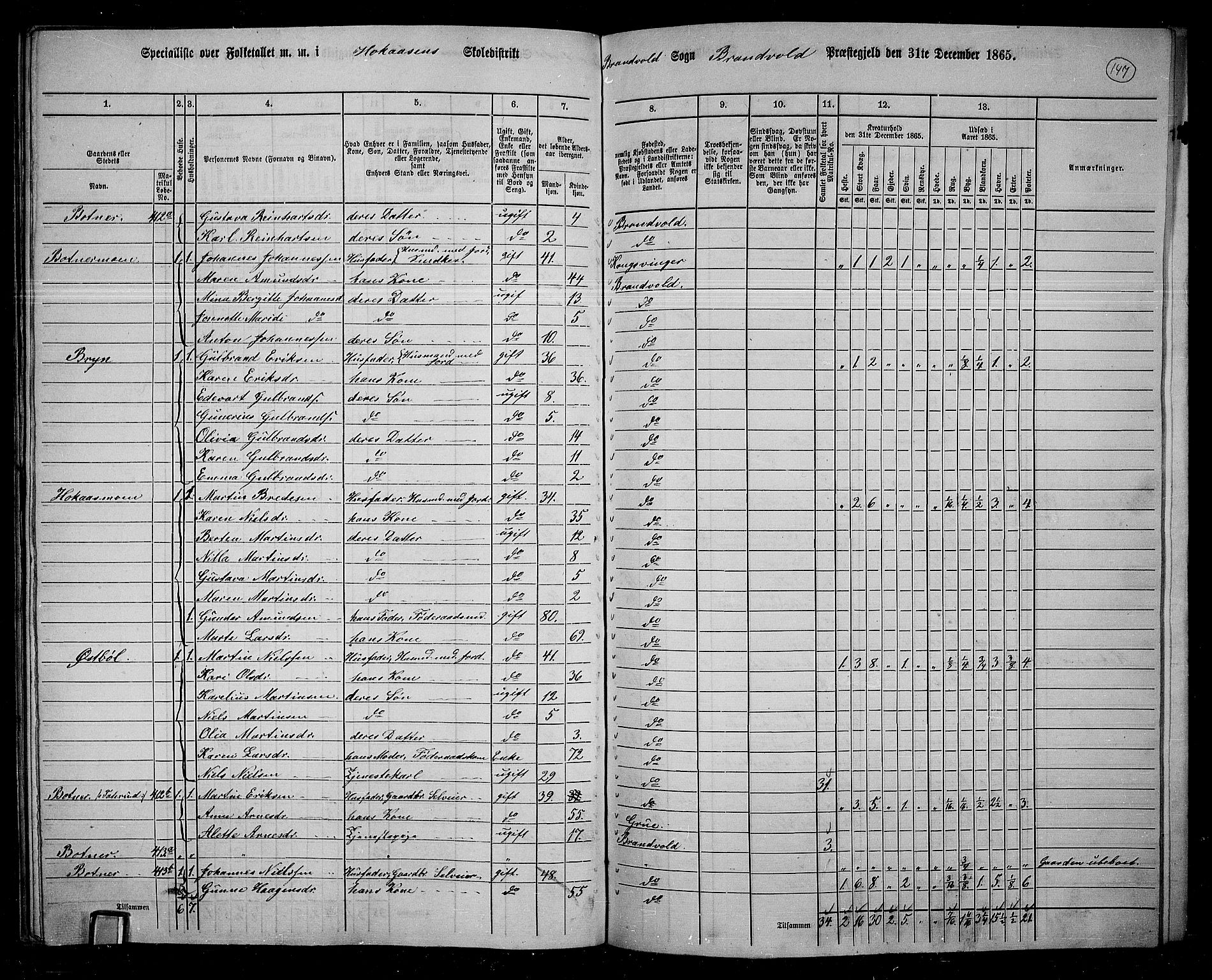 RA, 1865 census for Brandval, 1865, p. 124