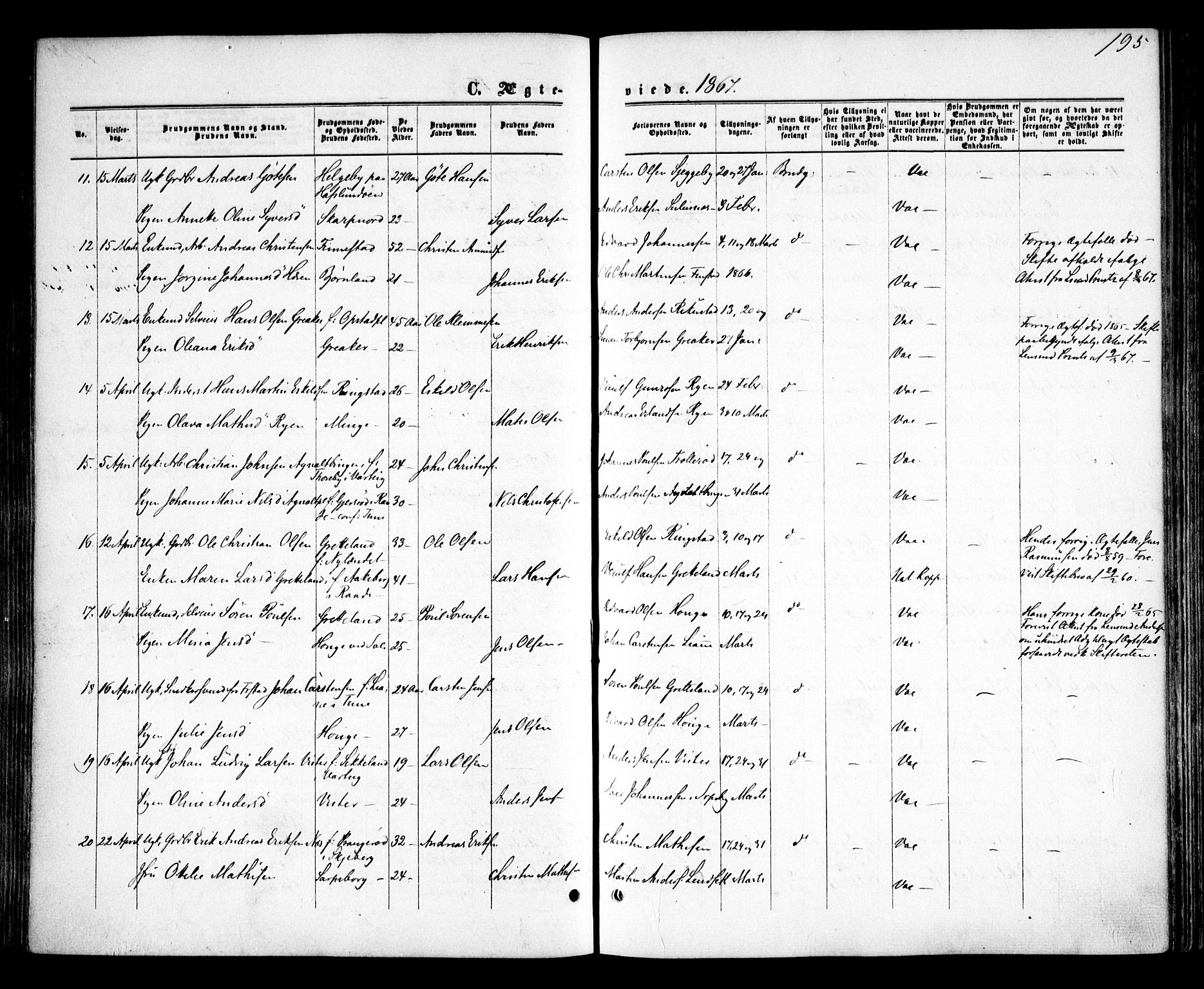 Tune prestekontor Kirkebøker, AV/SAO-A-2007/F/Fa/L0014: Parish register (official) no. 14, 1864-1868, p. 195