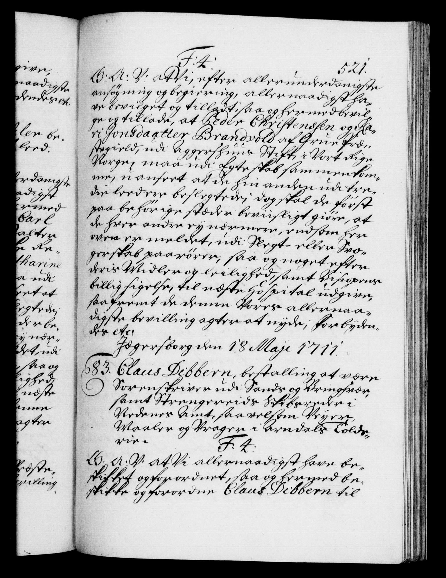 Danske Kanselli 1572-1799, AV/RA-EA-3023/F/Fc/Fca/Fcaa/L0020: Norske registre, 1708-1711, p. 521a