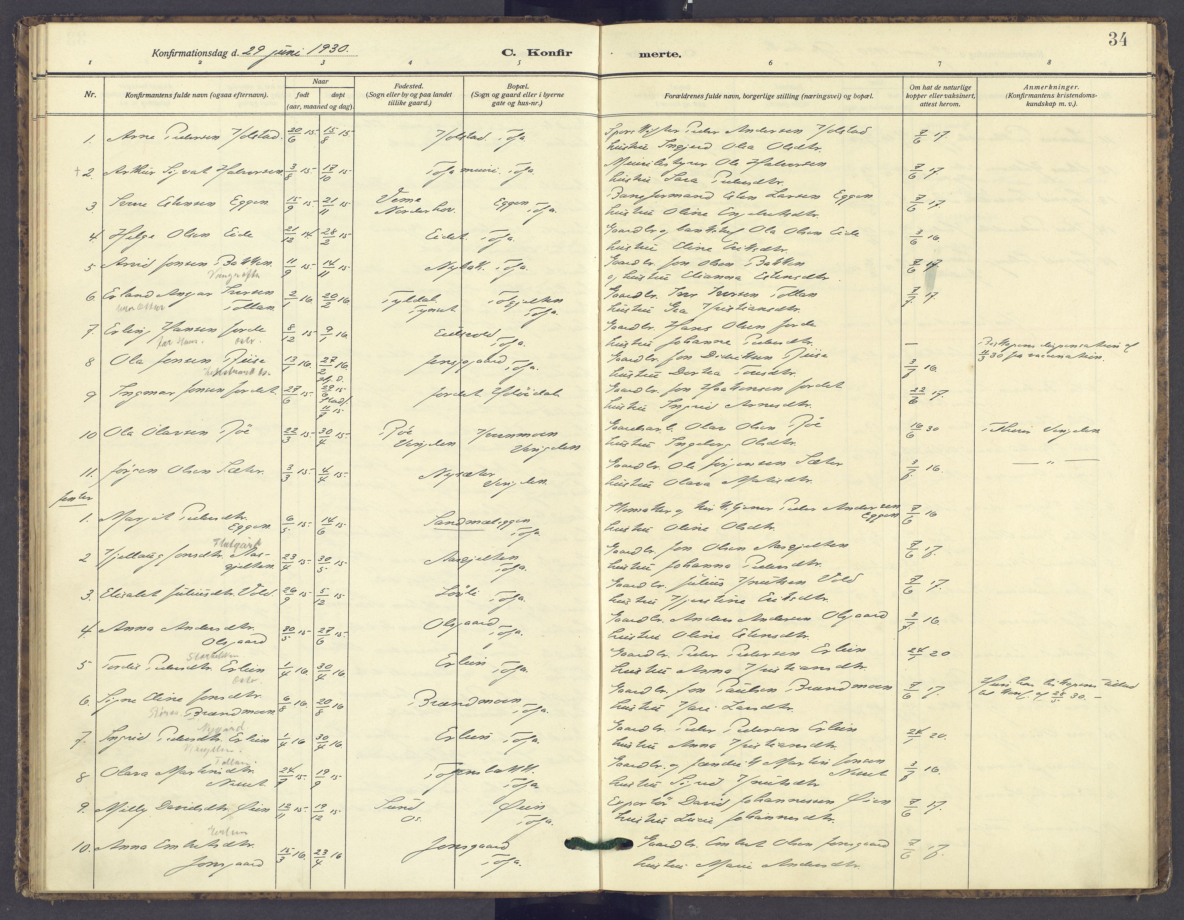 Tolga prestekontor, AV/SAH-PREST-062/K/L0016: Parish register (official) no. 16, 1908-1957, p. 34