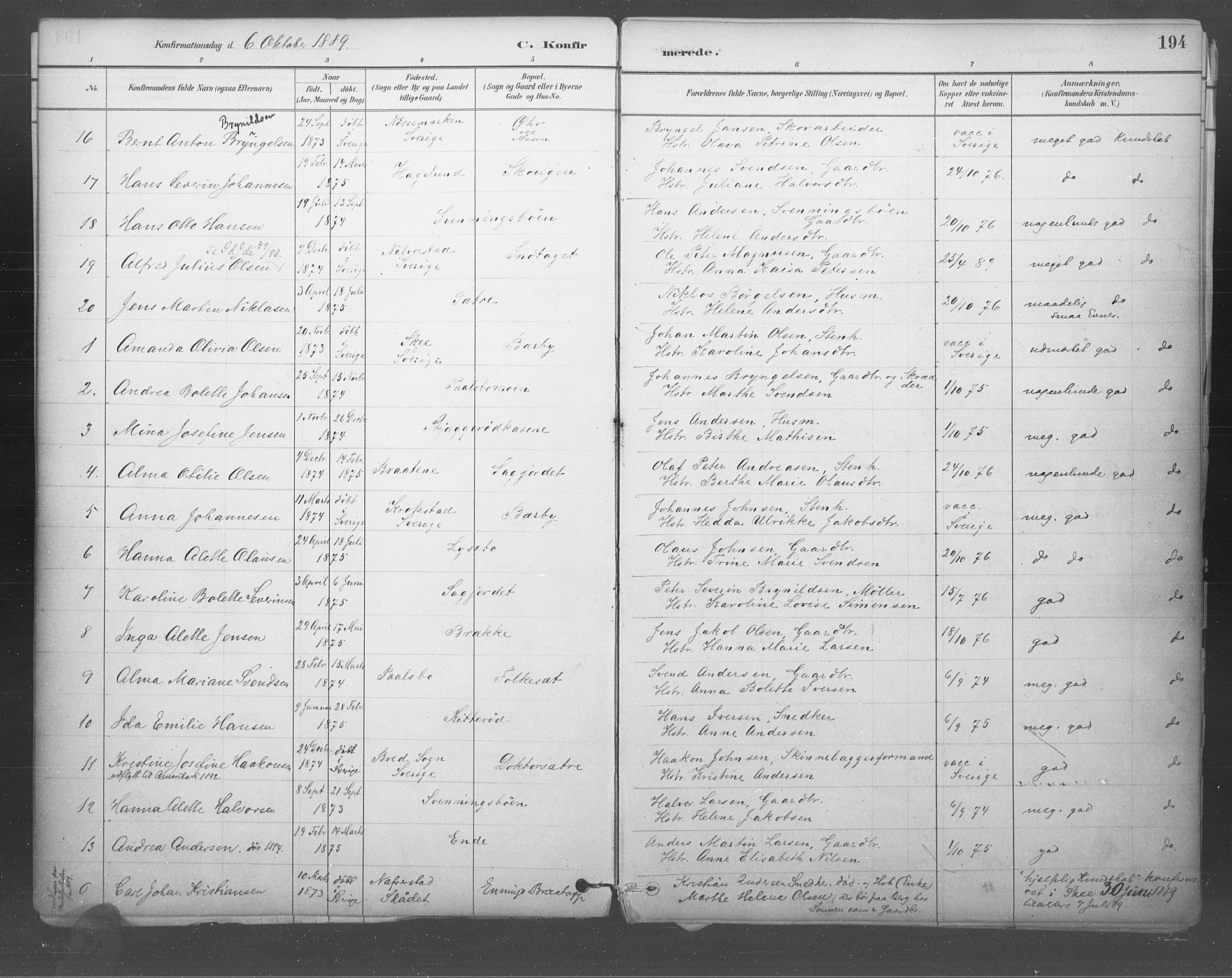 Idd prestekontor Kirkebøker, SAO/A-10911/F/Fb/L0002: Parish register (official) no. II 2, 1882-1923, p. 194