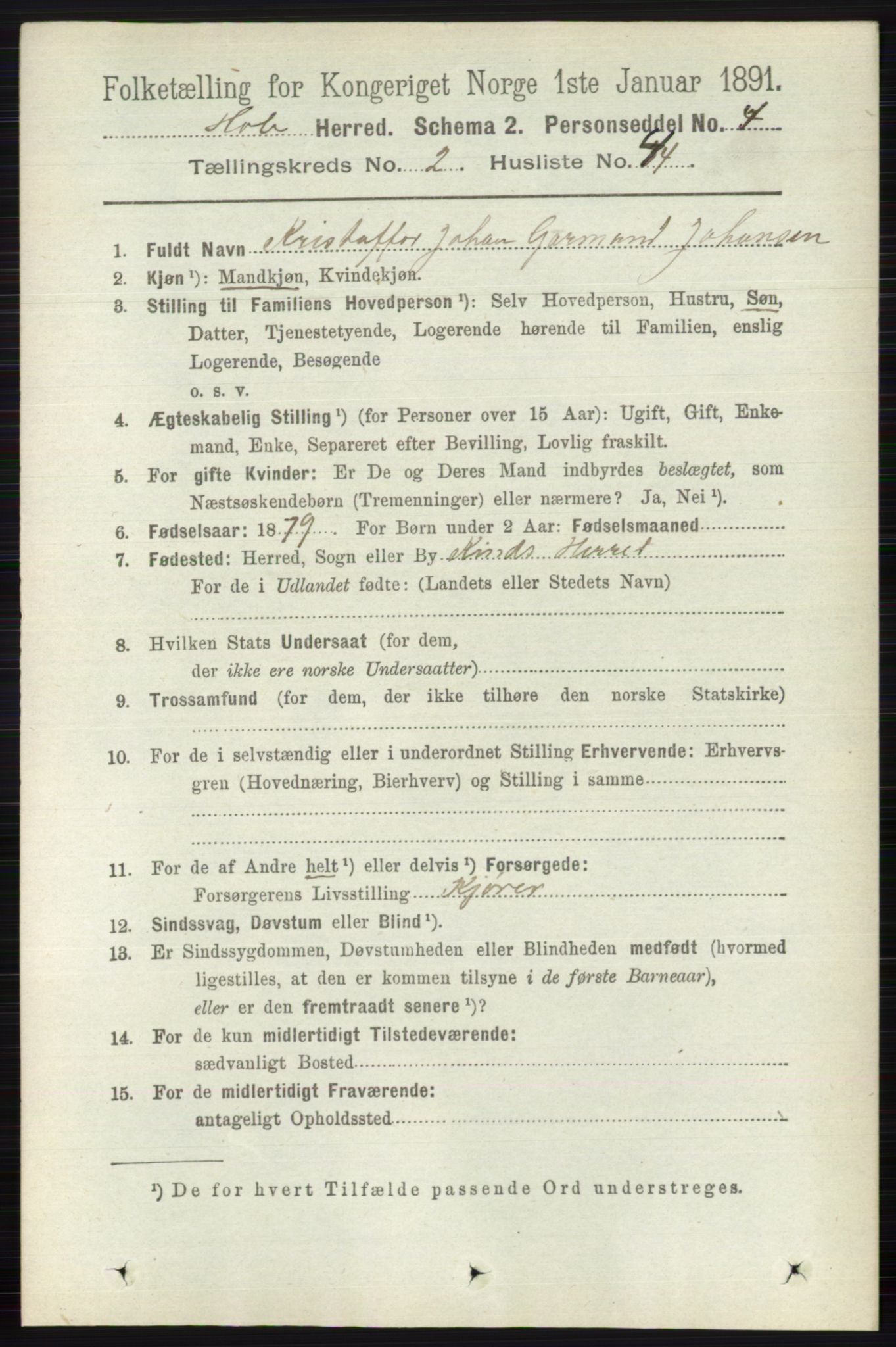 RA, 1891 census for 0612 Hole, 1891, p. 945