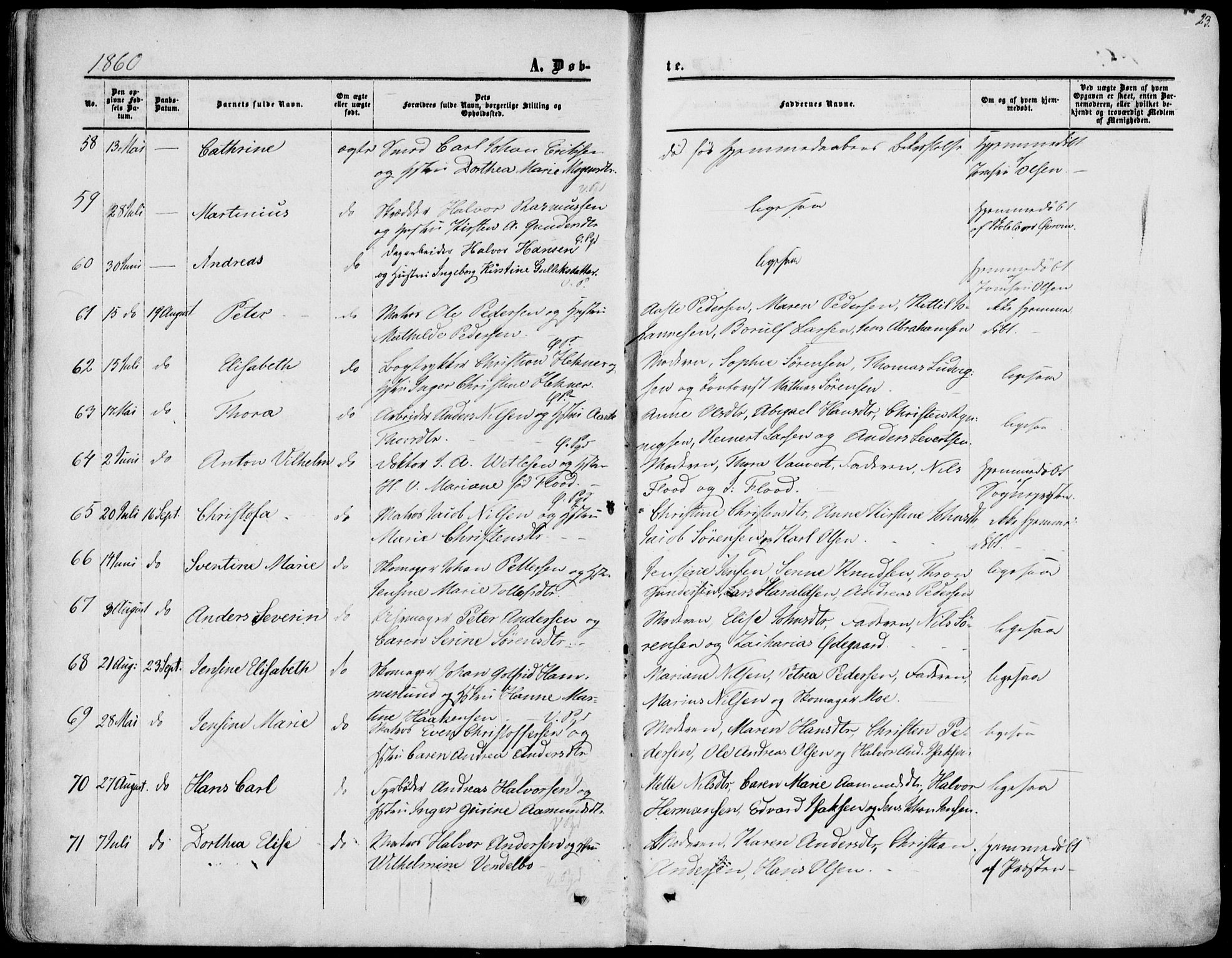 Porsgrunn kirkebøker , AV/SAKO-A-104/F/Fa/L0007: Parish register (official) no. 7, 1858-1877, p. 23